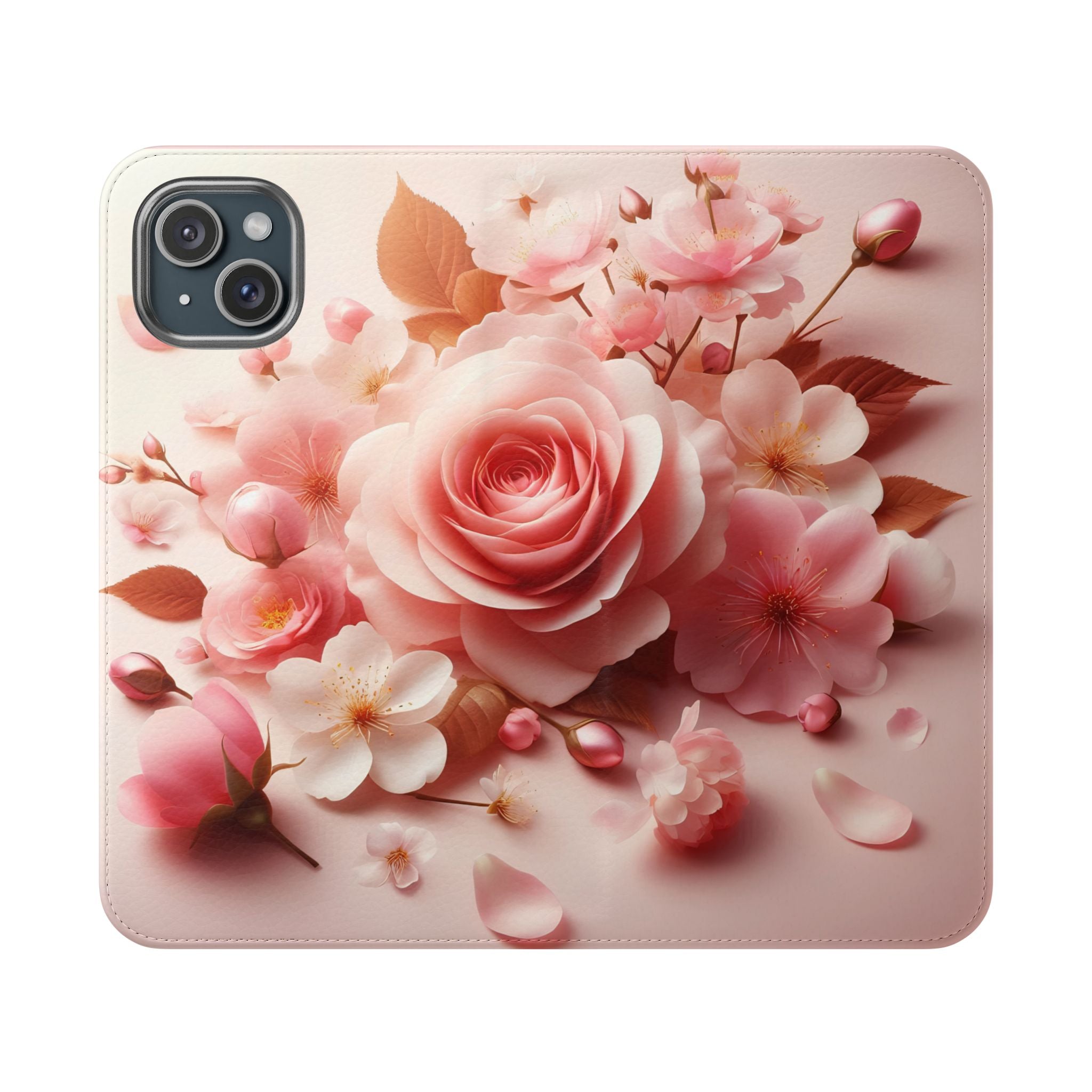 Floral Rose Flip Case — Pink Blossom Wallet Phone Cover