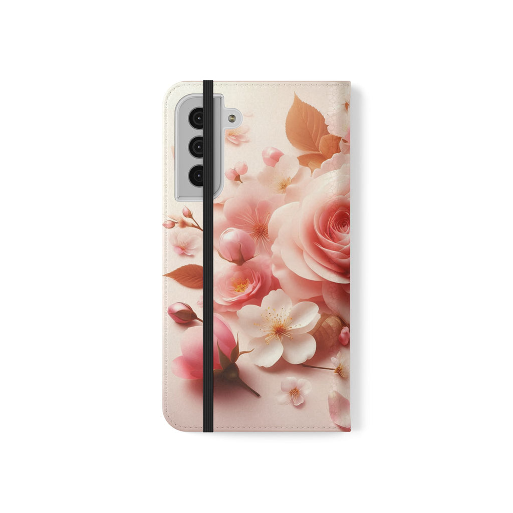 Floral Rose Flip Case — Pink Blossom Wallet Phone Cover