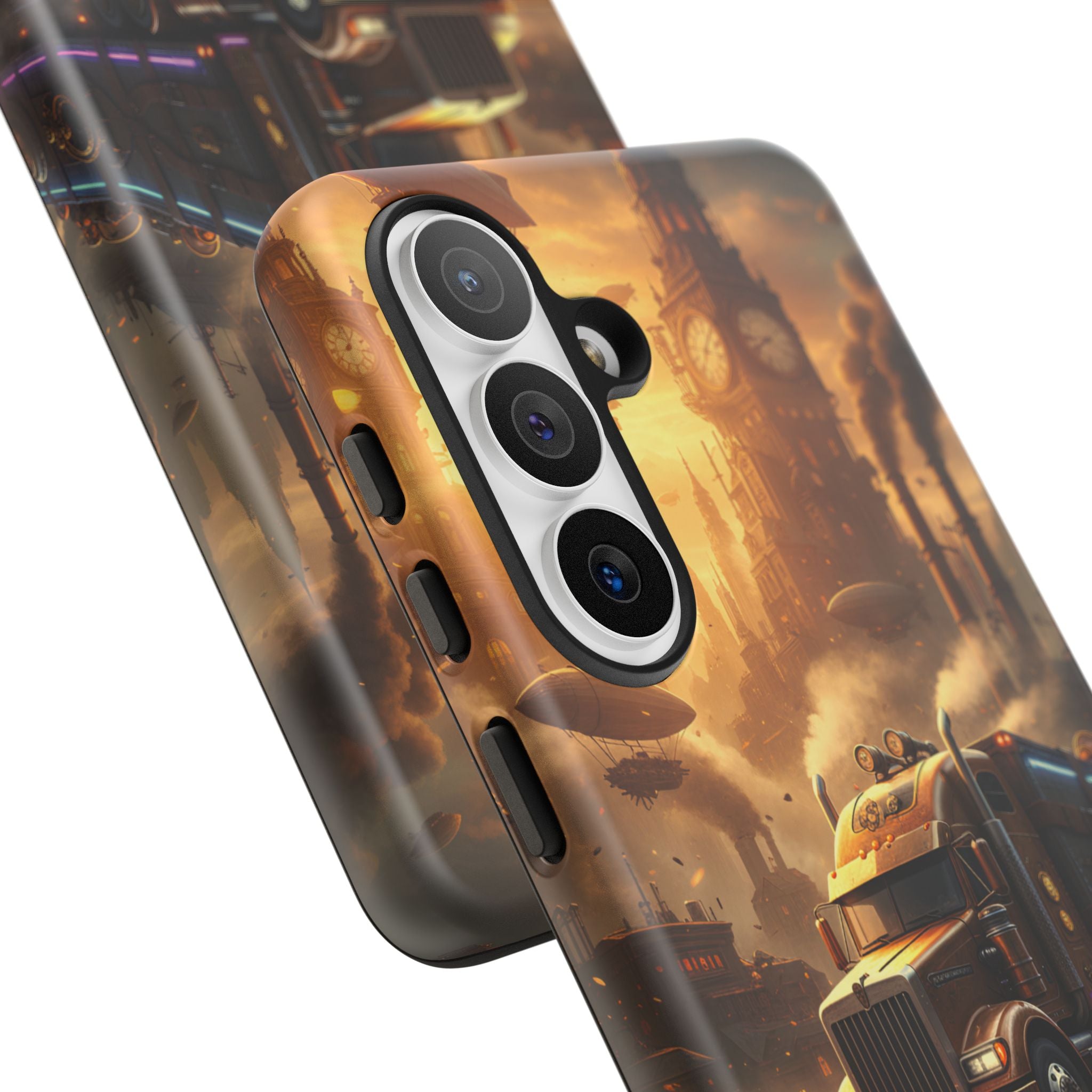 Steampunk Freightliner Phone Case — Rugged Trucking Cityscape iPhone Cover