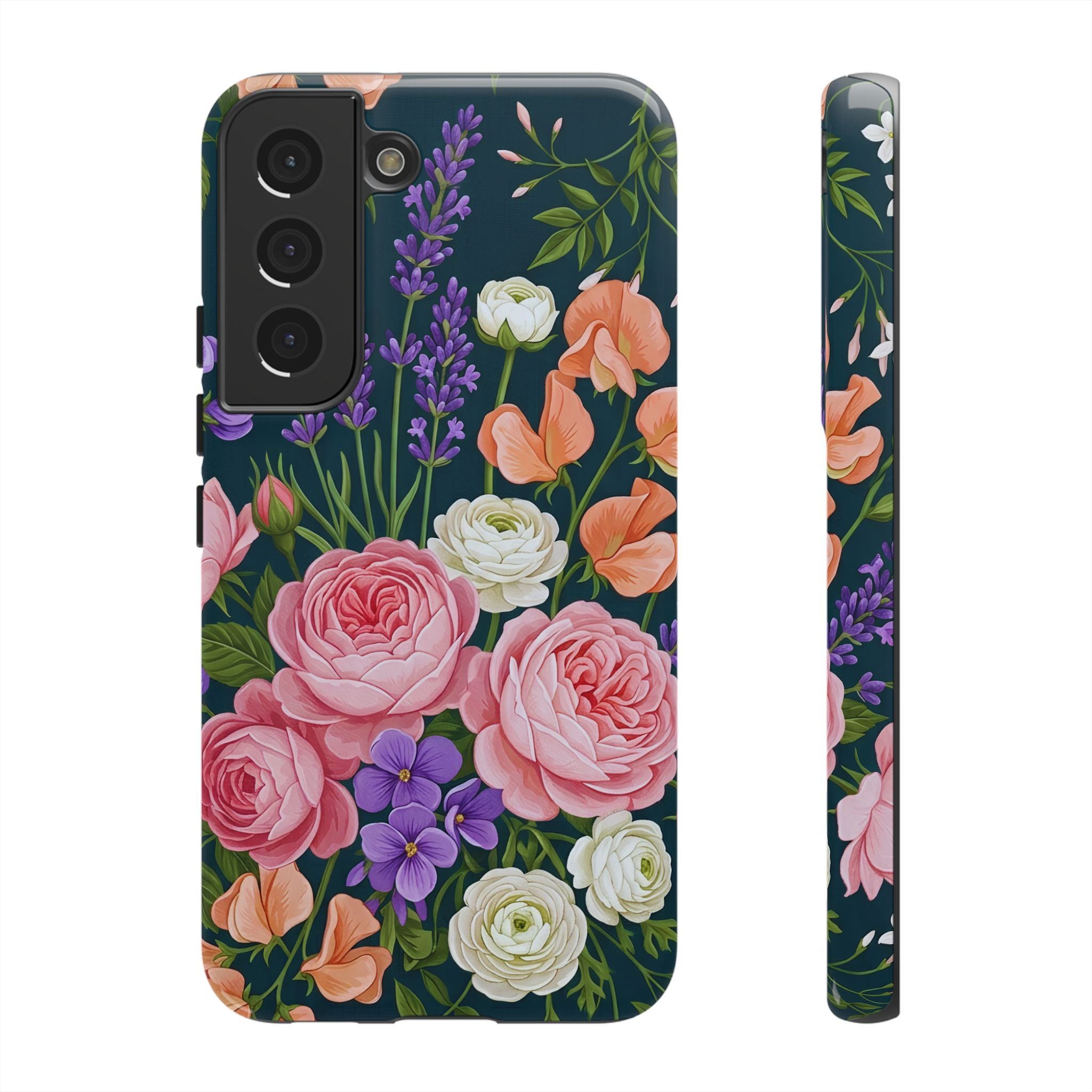 Floral Bouquet Phone Case — Vintage Roses & Lavender Protective Cover