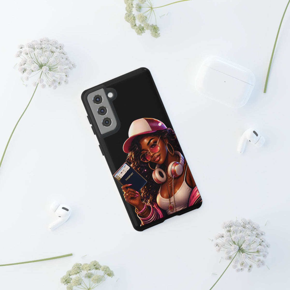 Tough Case – Stylized Urban Girl Phone Case with Headphones & Passport