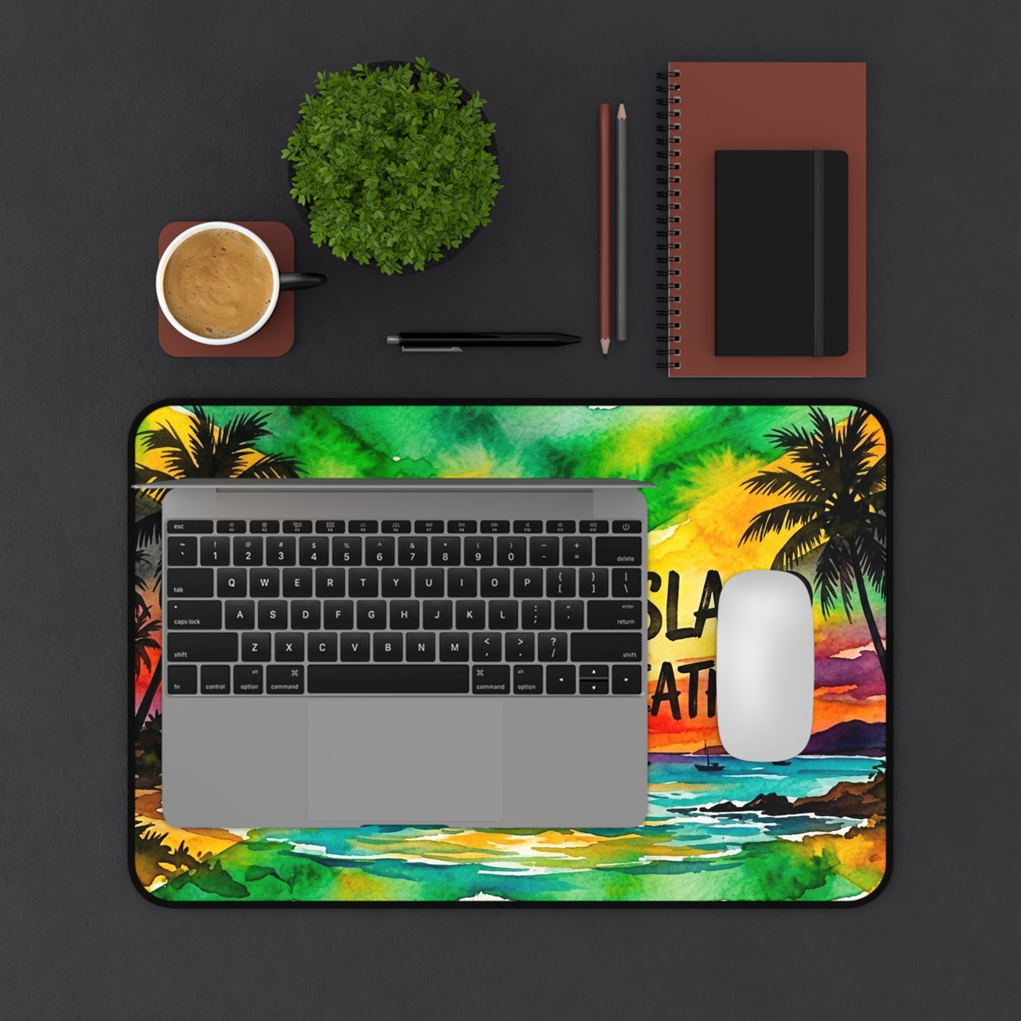 Desk Mat — "Born Fi Dis Island, Built Fi Any Weather" Tropical Sunset Desk Mat