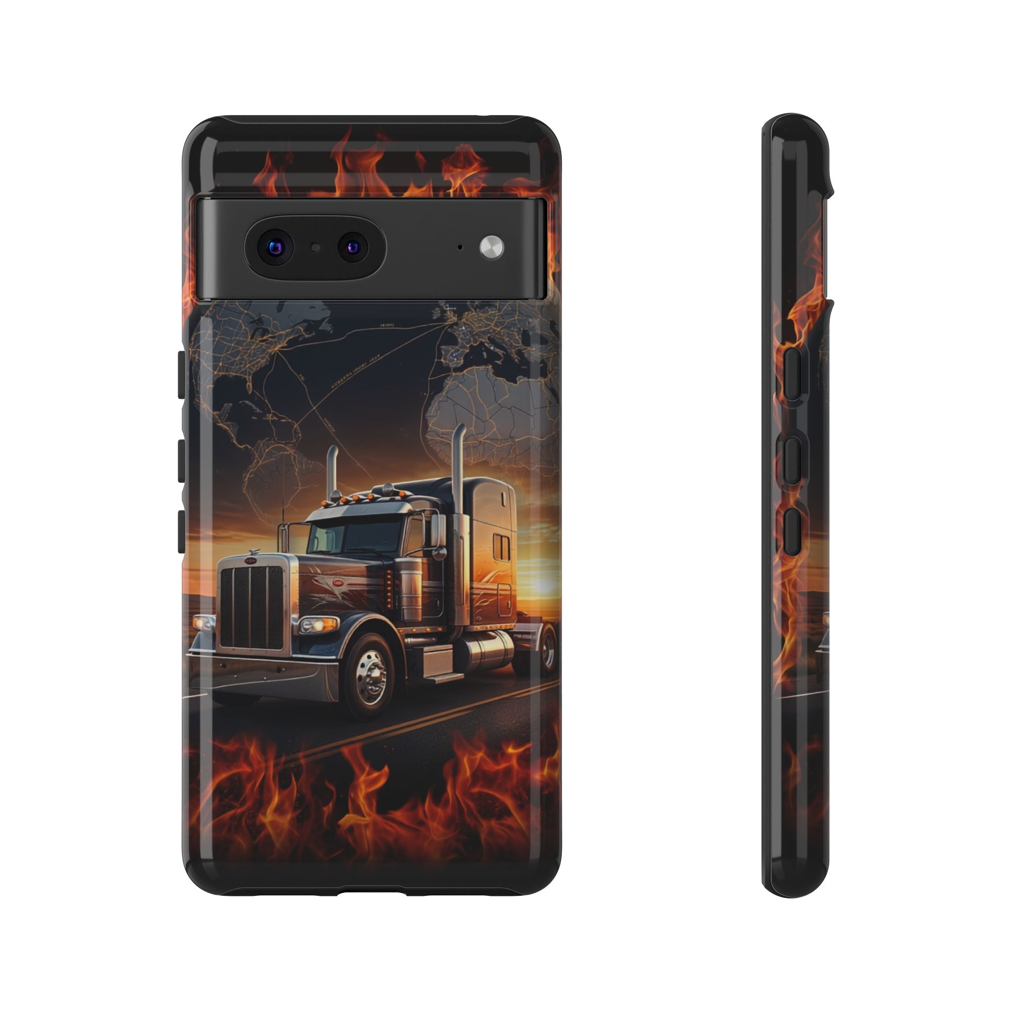 Truck Flames Phone Case — Bold Semi-Truck Globe Design