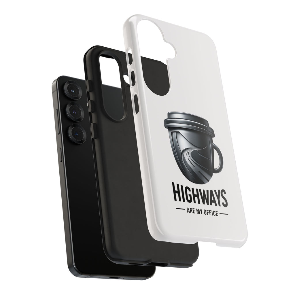 Hard Shell Phone Case — “Highways Are My Office” Travel Coffee Design