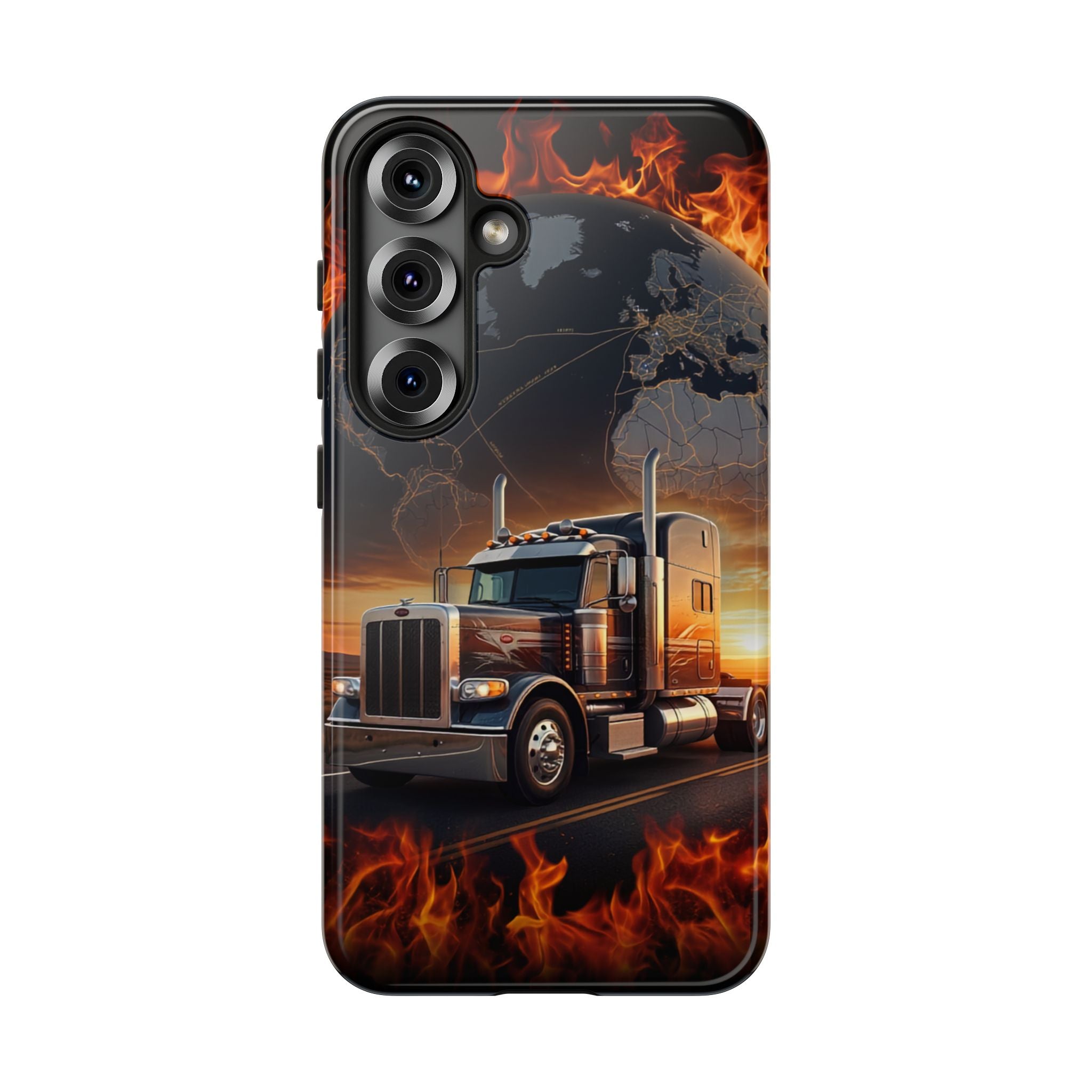 Truck Flames Phone Case — Bold Semi-Truck Globe Design