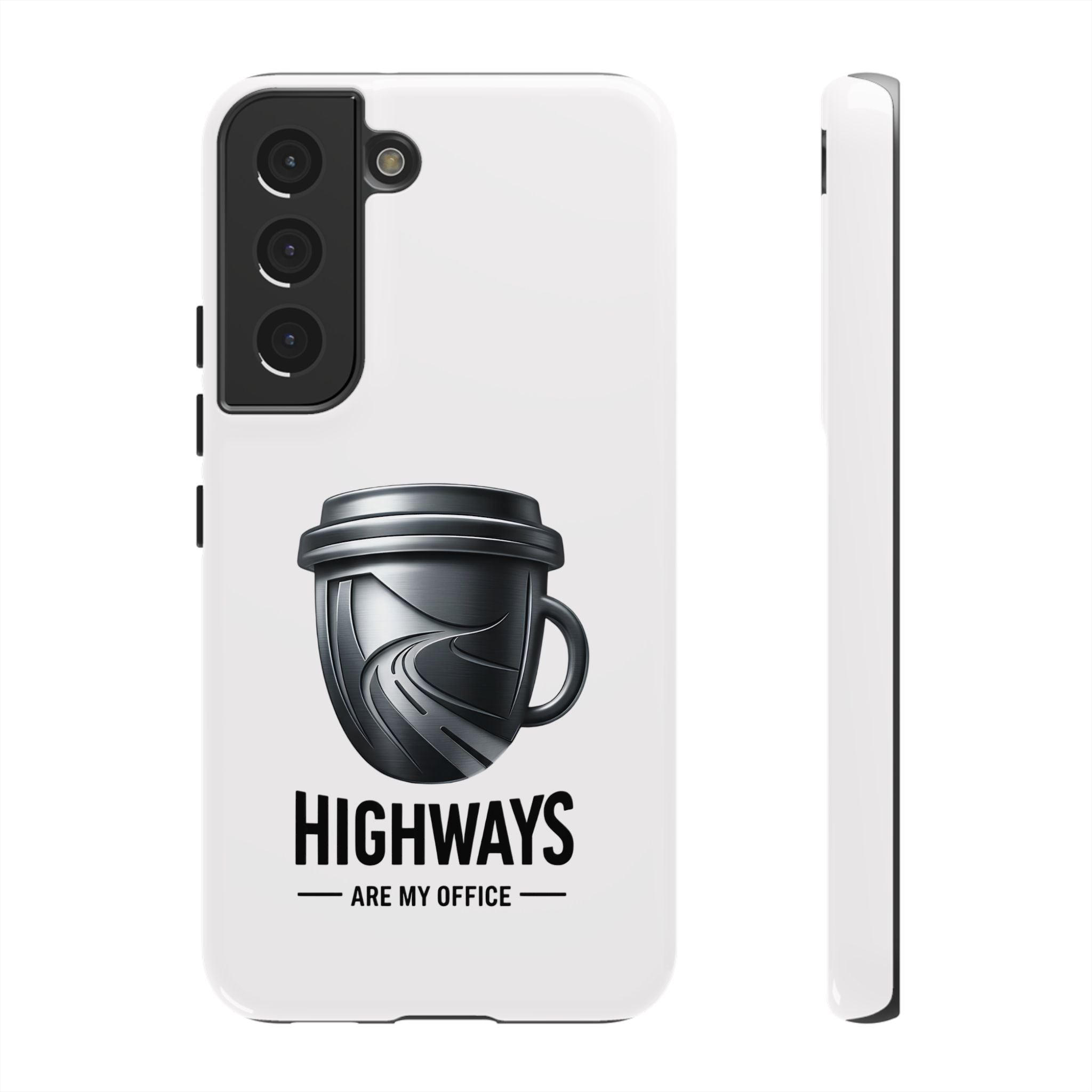 Hard Shell Phone Case — “Highways Are My Office” Travel Coffee Design