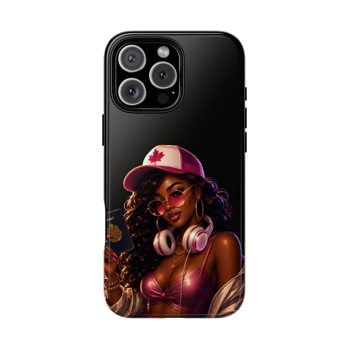 Phone Case - Cool Urban Woman with Headphones & Maple Hat