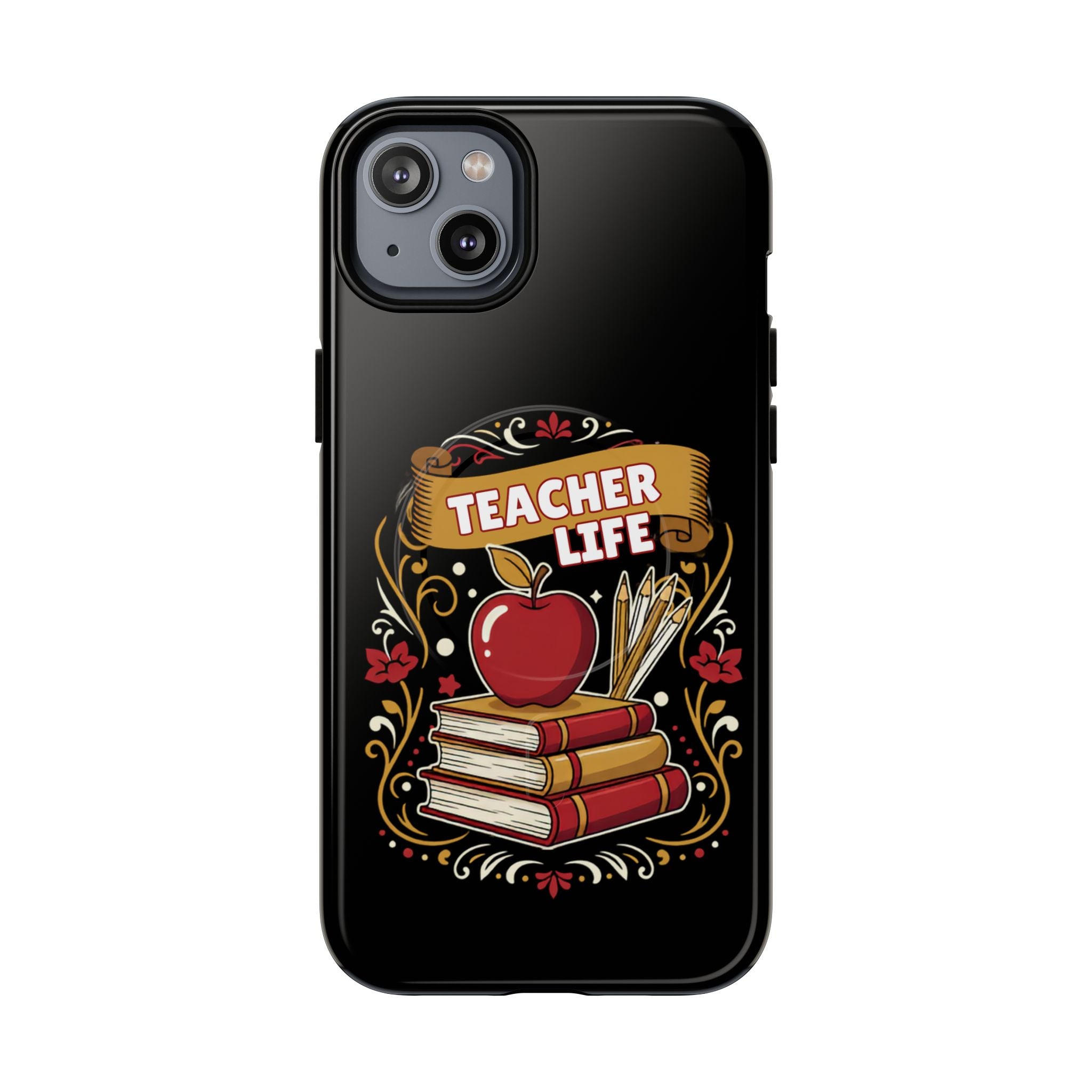 Teacher Life Phone Case - Tough Magnetic Protective Cover with Apple & Books Design