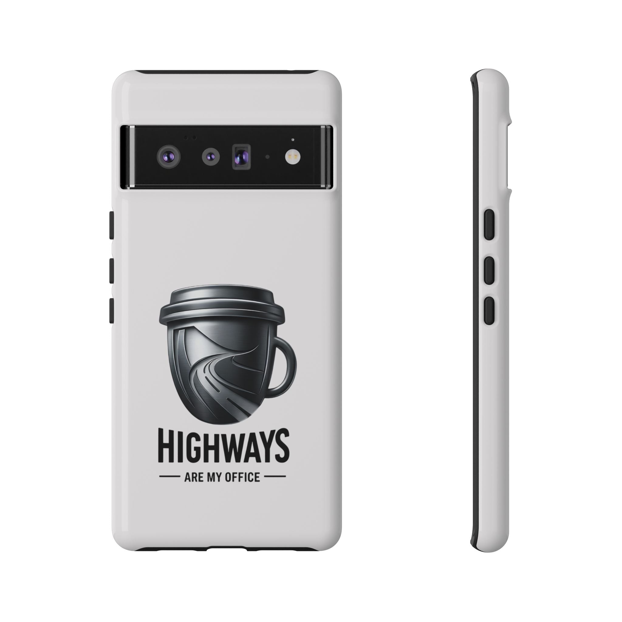 Hard Shell Phone Case — “Highways Are My Office” Travel Coffee Design