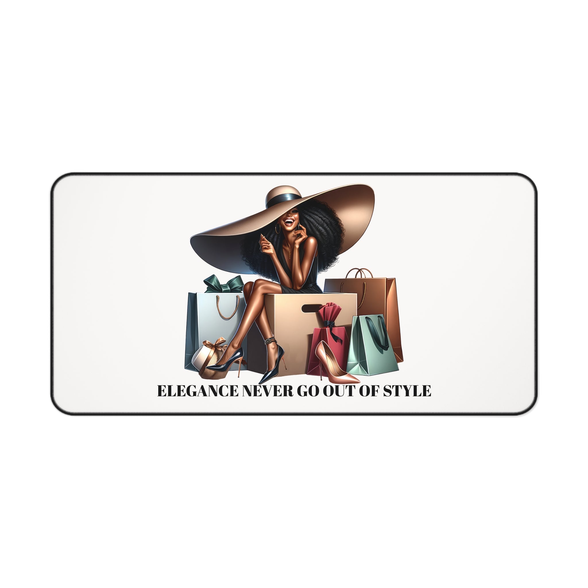 Chic Shopper Desk Mat — Fashionista Woman with Shopping Bags Mouse Pad