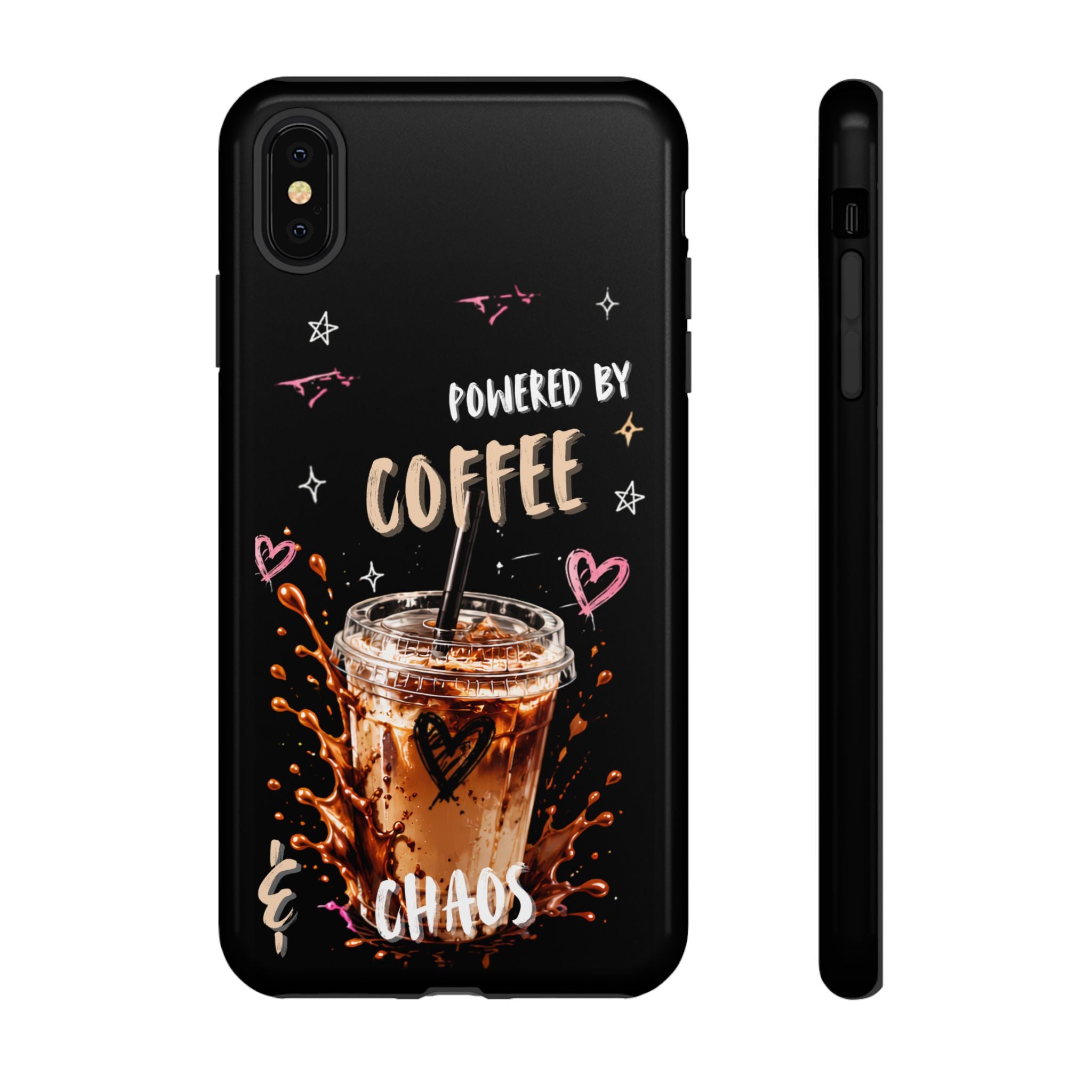 Phone Case — "Powered by Coffee & Chaos" Iced Coffee Protective Cover