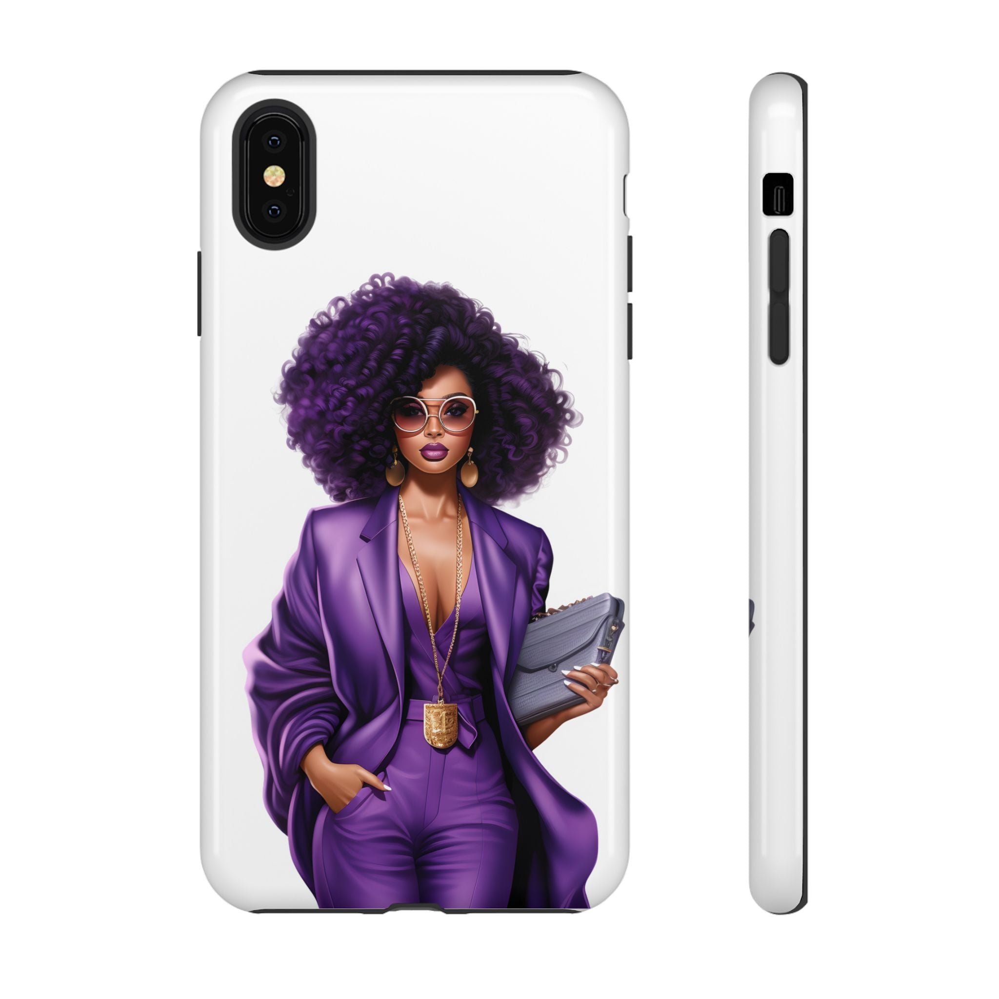 Purple Power Woman Phone Case — Afro Chic Businesswoman Protective Phone Cover