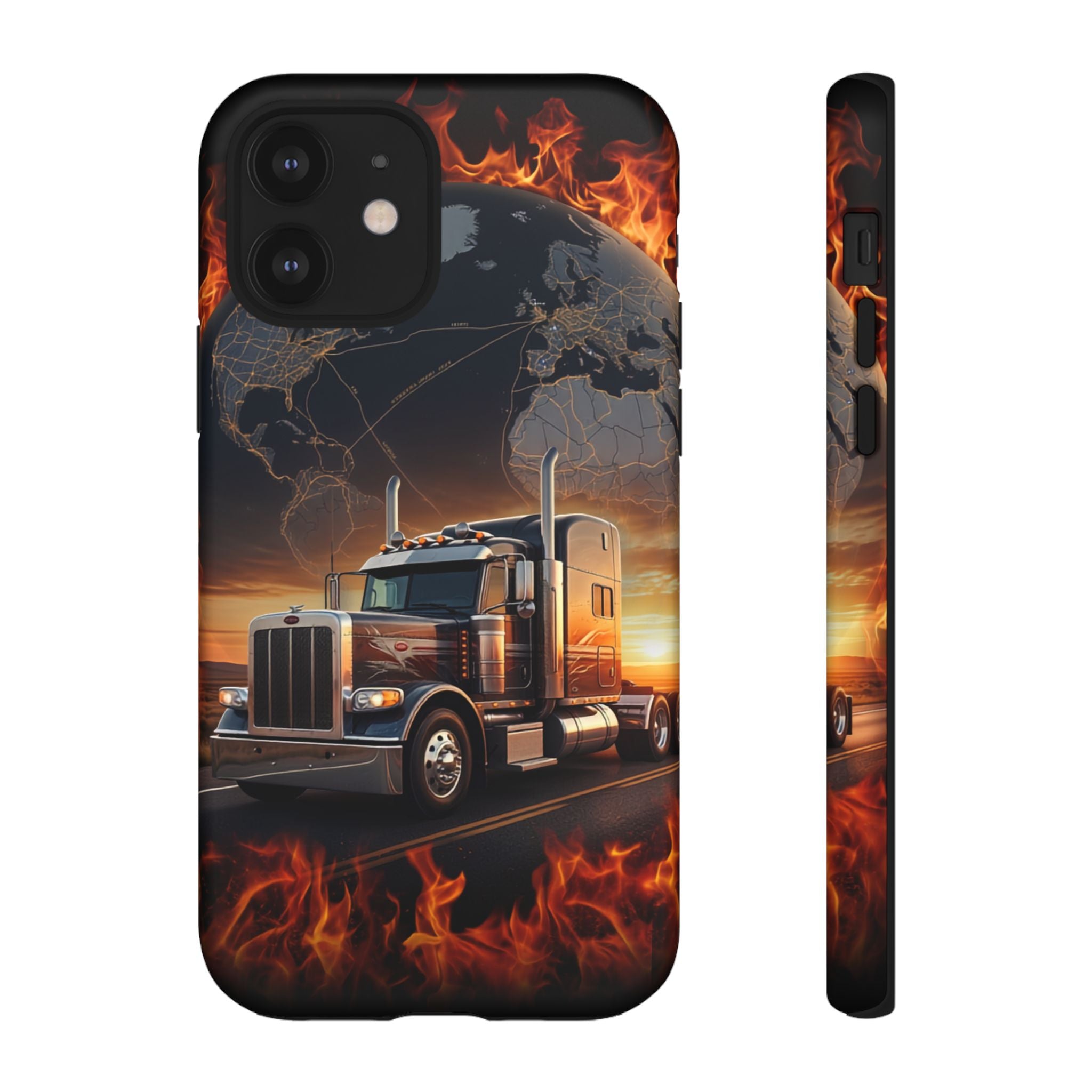 Truck Flames Phone Case — Bold Semi-Truck Globe Design