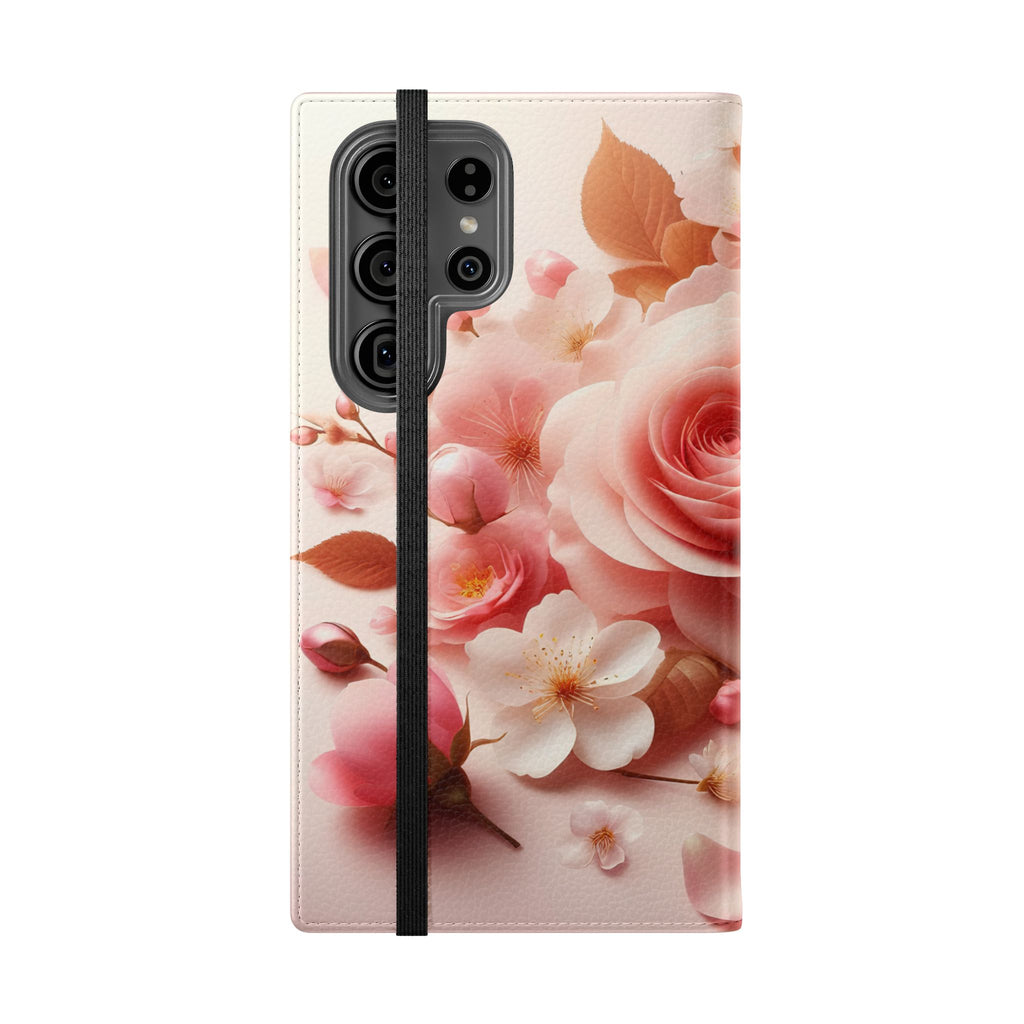Floral Rose Flip Case — Pink Blossom Wallet Phone Cover