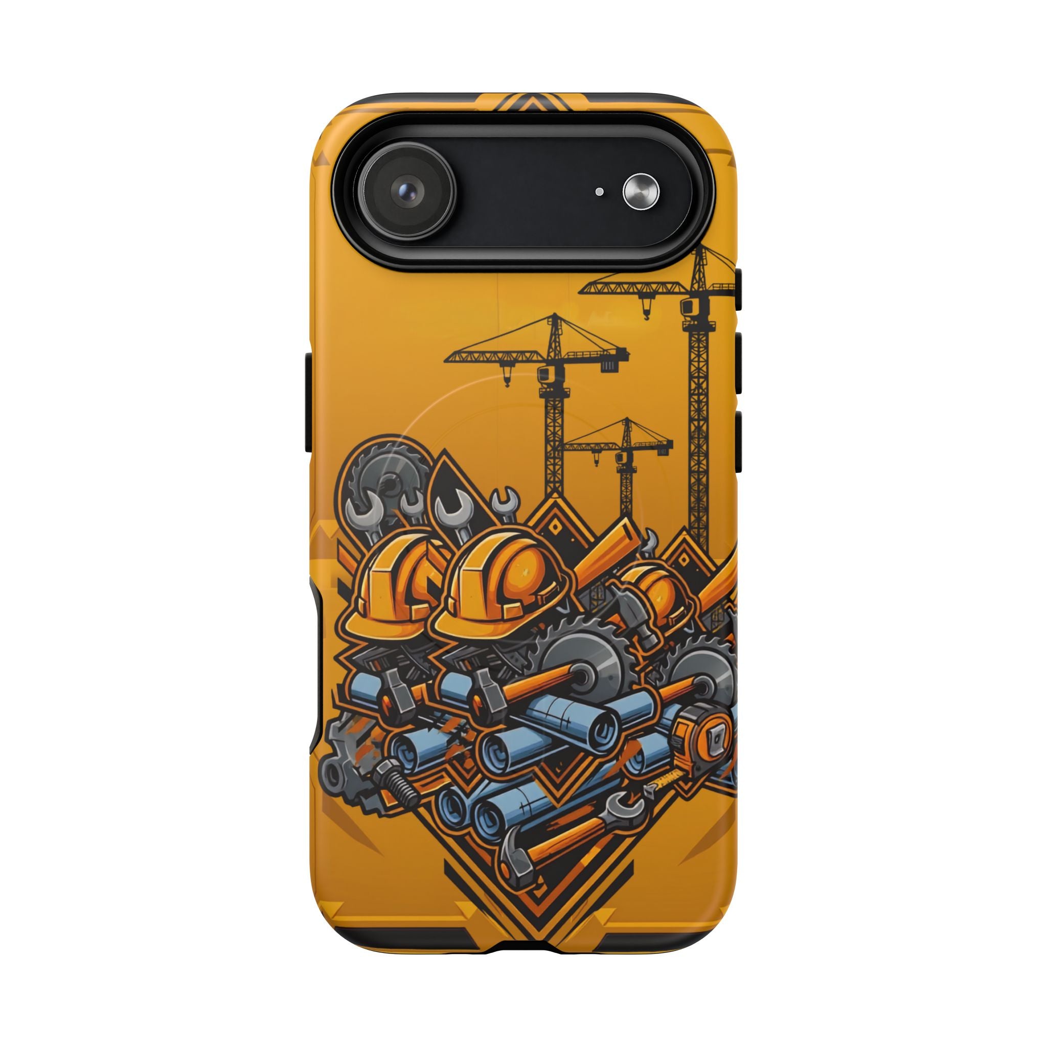 Construction Gear Tough Magnetic Phone Case — Worker Helmet & Tools Design