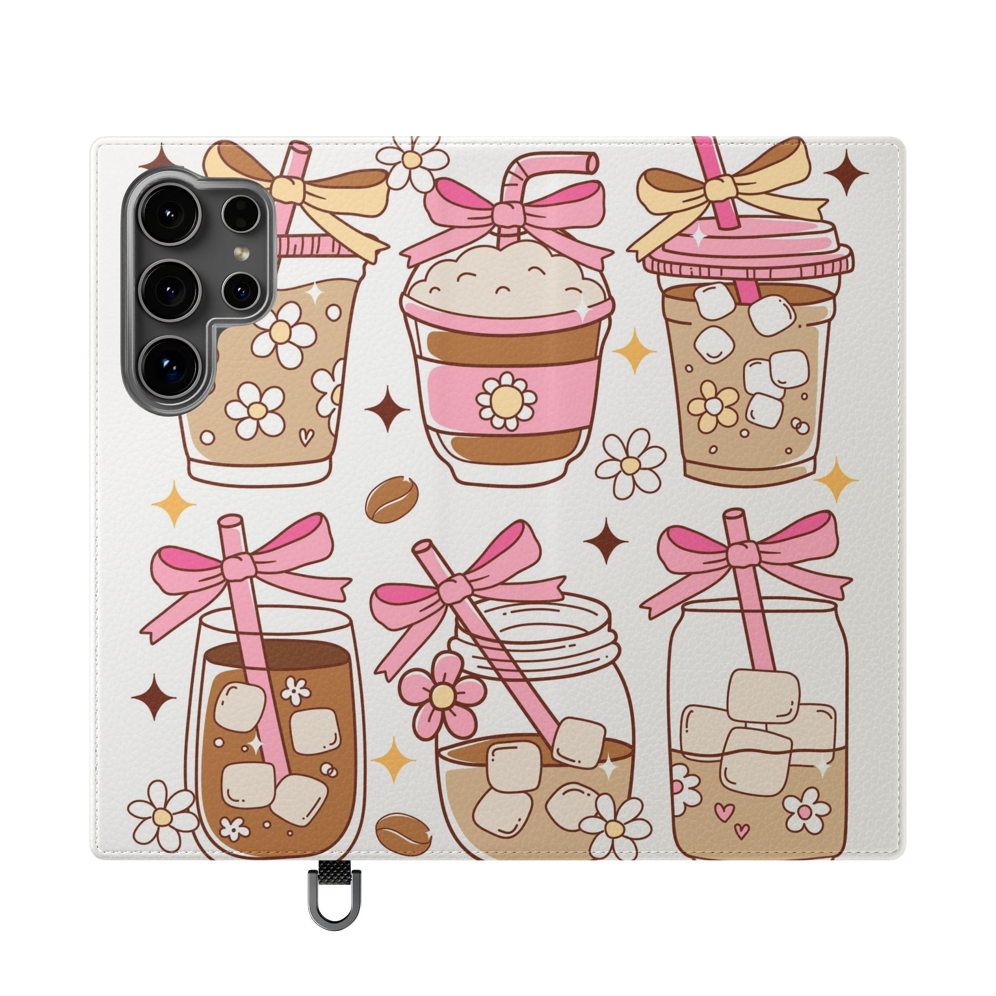 Cute Coffee & Latte Flip Phone Case – Cozy Boba & Dessert Wallet Cover