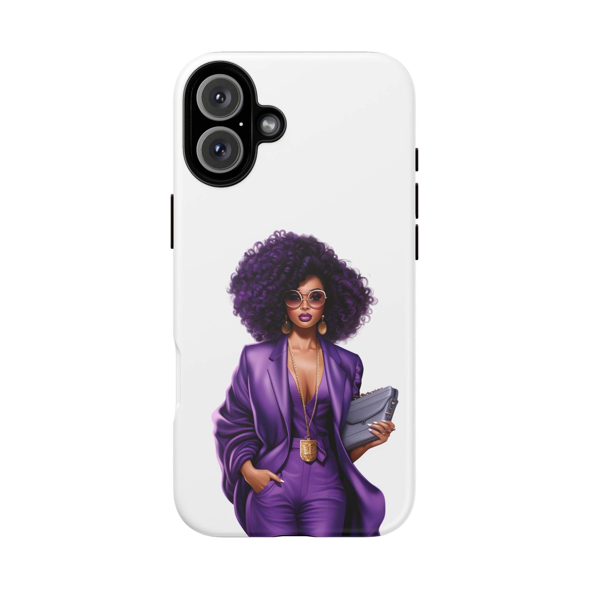 Purple Power Woman Phone Case — Afro Chic Businesswoman Protective Phone Cover