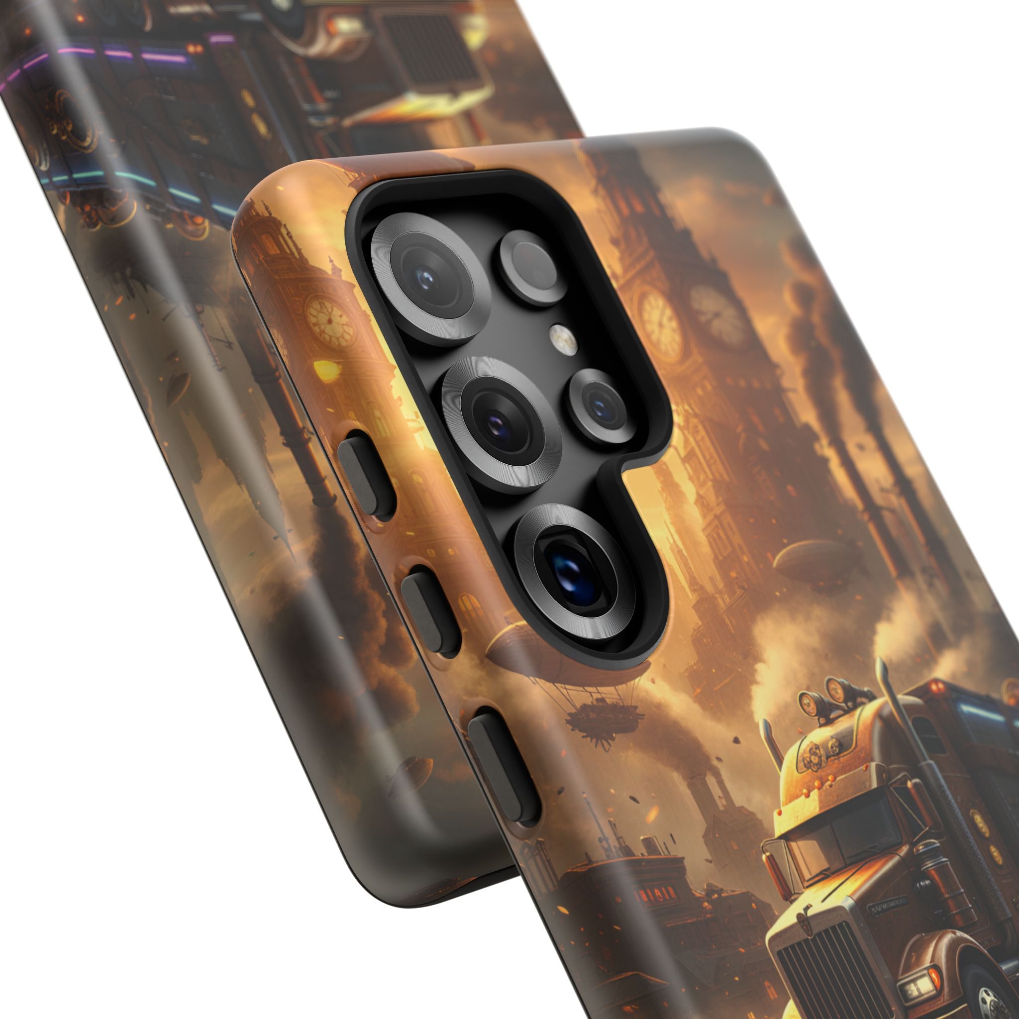 Steampunk Freightliner Phone Case — Rugged Trucking Cityscape iPhone Cover