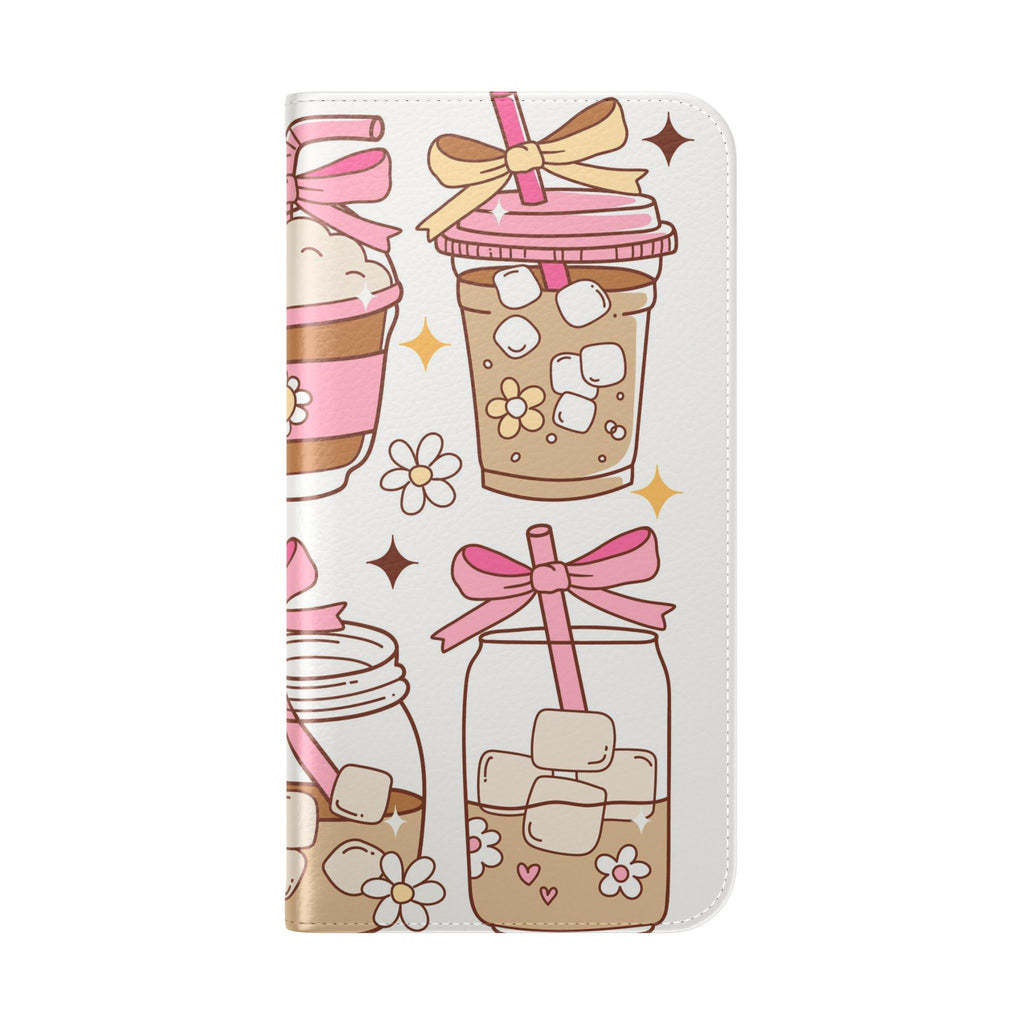 Cute Coffee & Latte Flip Phone Case – Cozy Boba & Dessert Wallet Cover