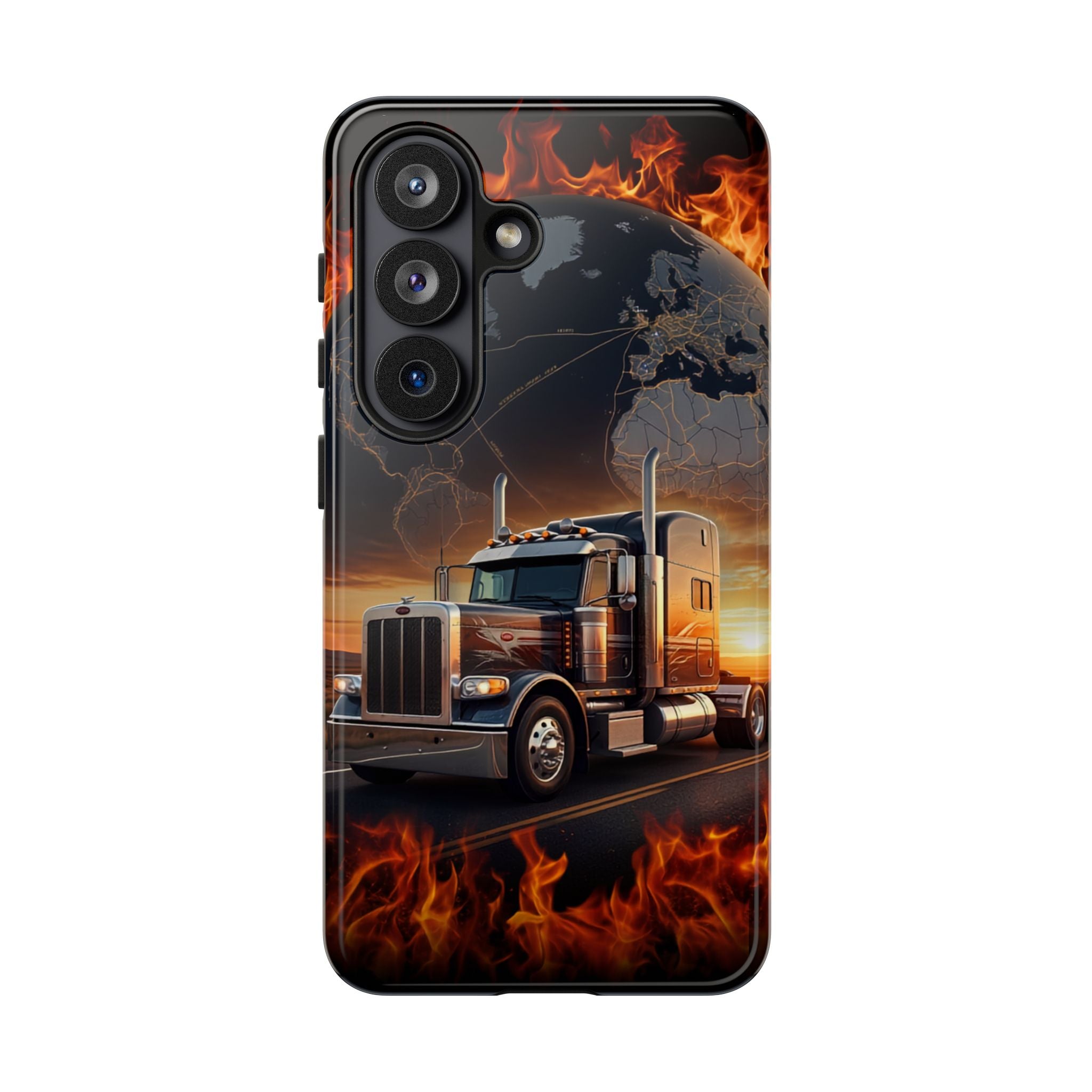 Truck Flames Phone Case — Bold Semi-Truck Globe Design