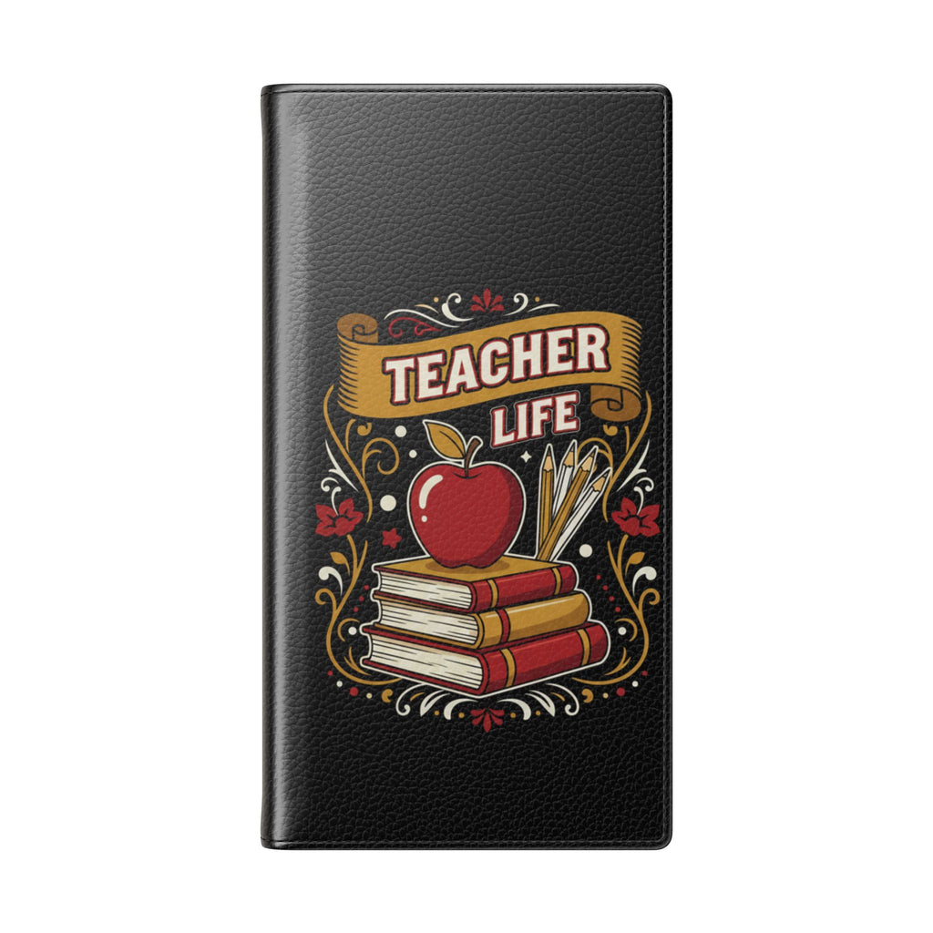 Teacher Life Flip Phone Case – Wallet Folio with Apple & Books Design