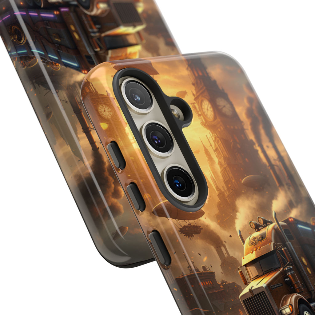 Steampunk Freightliner Phone Case — Rugged Trucking Cityscape iPhone Cover
