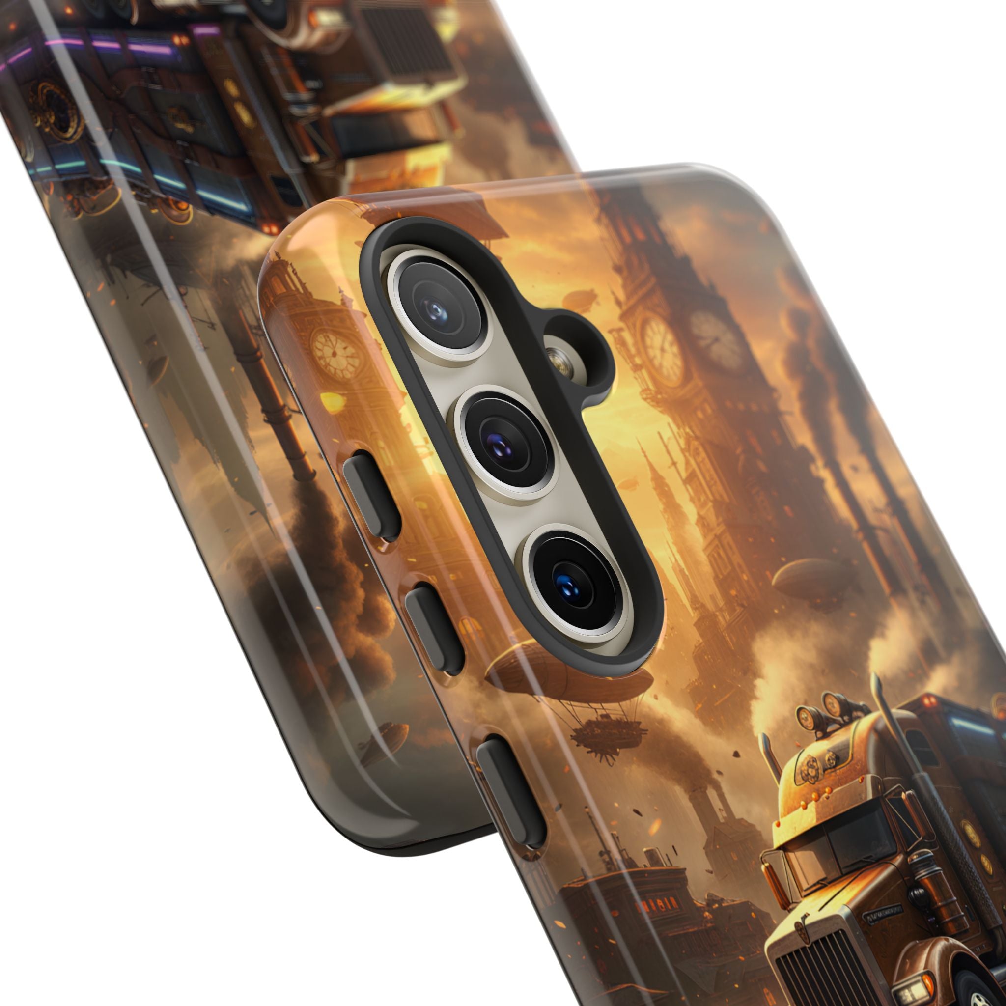 Steampunk Freightliner Phone Case — Rugged Trucking Cityscape iPhone Cover