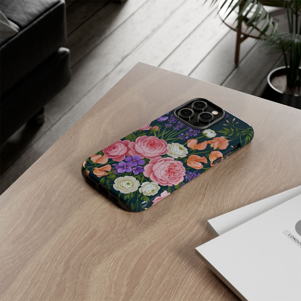 Floral Bouquet Phone Case — Vintage Roses & Lavender Protective Cover