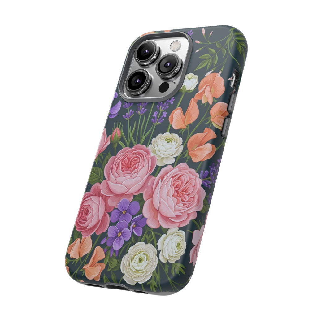 Floral Bouquet Phone Case — Vintage Roses & Lavender Protective Cover