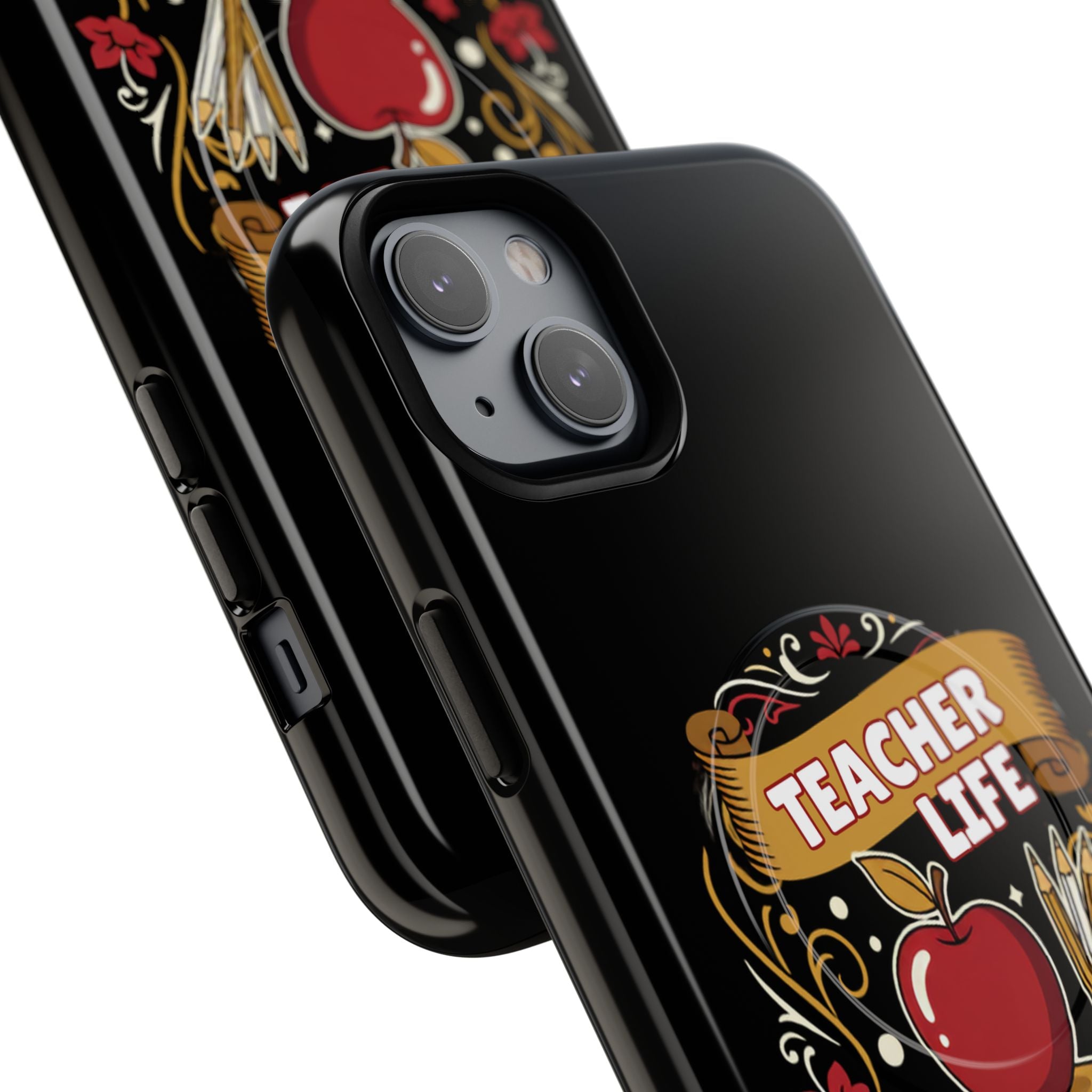 Teacher Life Phone Case - Tough Magnetic Protective Cover with Apple & Books Design