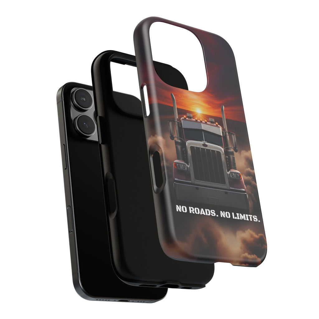Truck Phone Case — "No Roads. No Limits." Sunset Semi Truck Protective Case