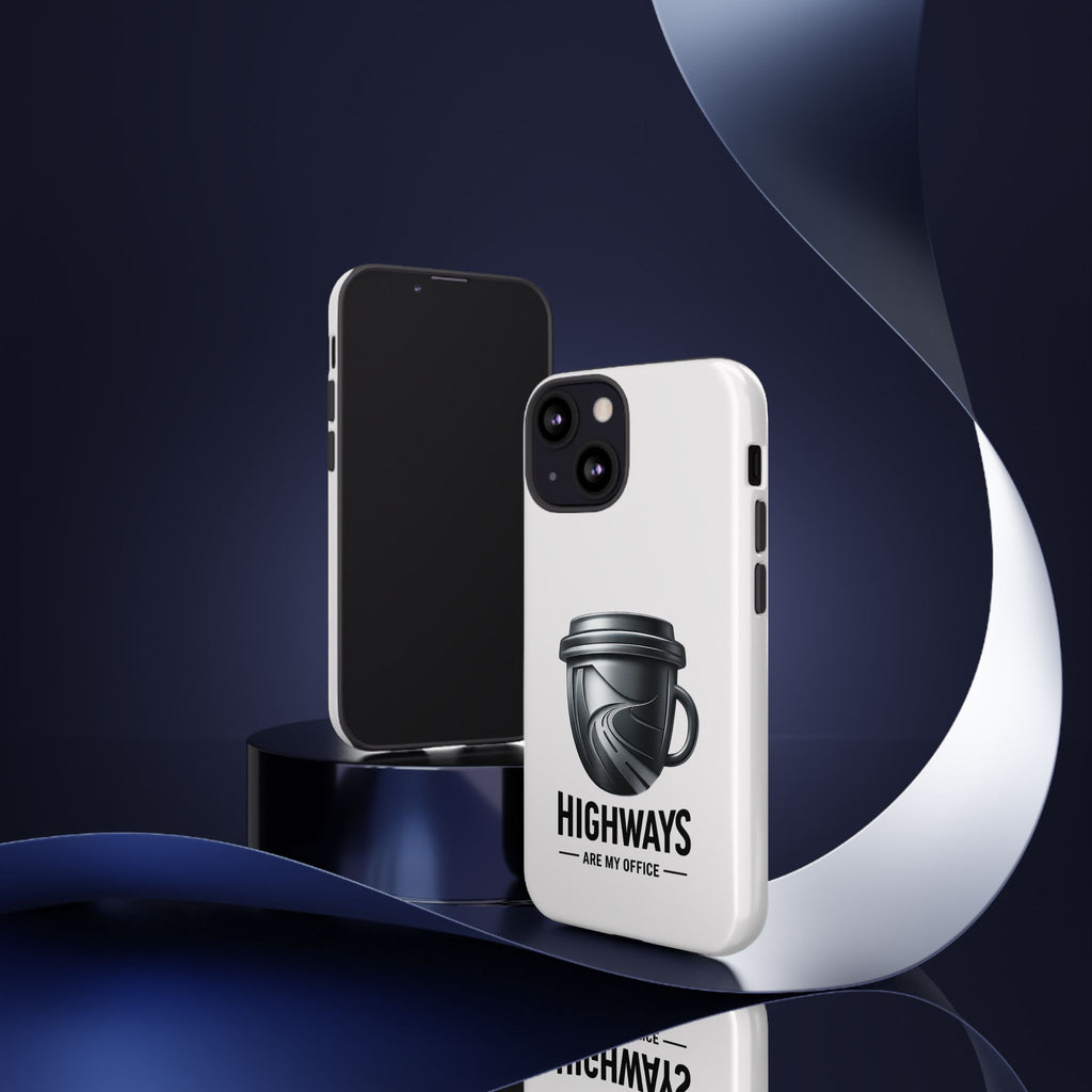 Hard Shell Phone Case — “Highways Are My Office” Travel Coffee Design