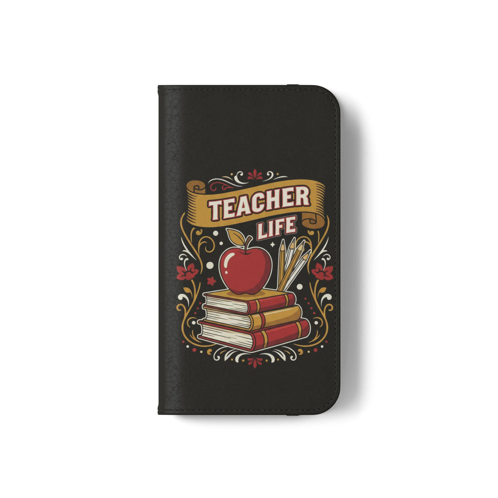 Teacher Life Flip Phone Case – Wallet Folio with Apple & Books Design