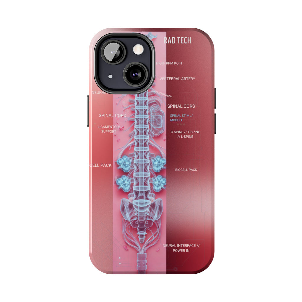 Anatomical Spine Tough Phone Case — Medical X-Ray Design, ‘Spinal Cord’ Labelled