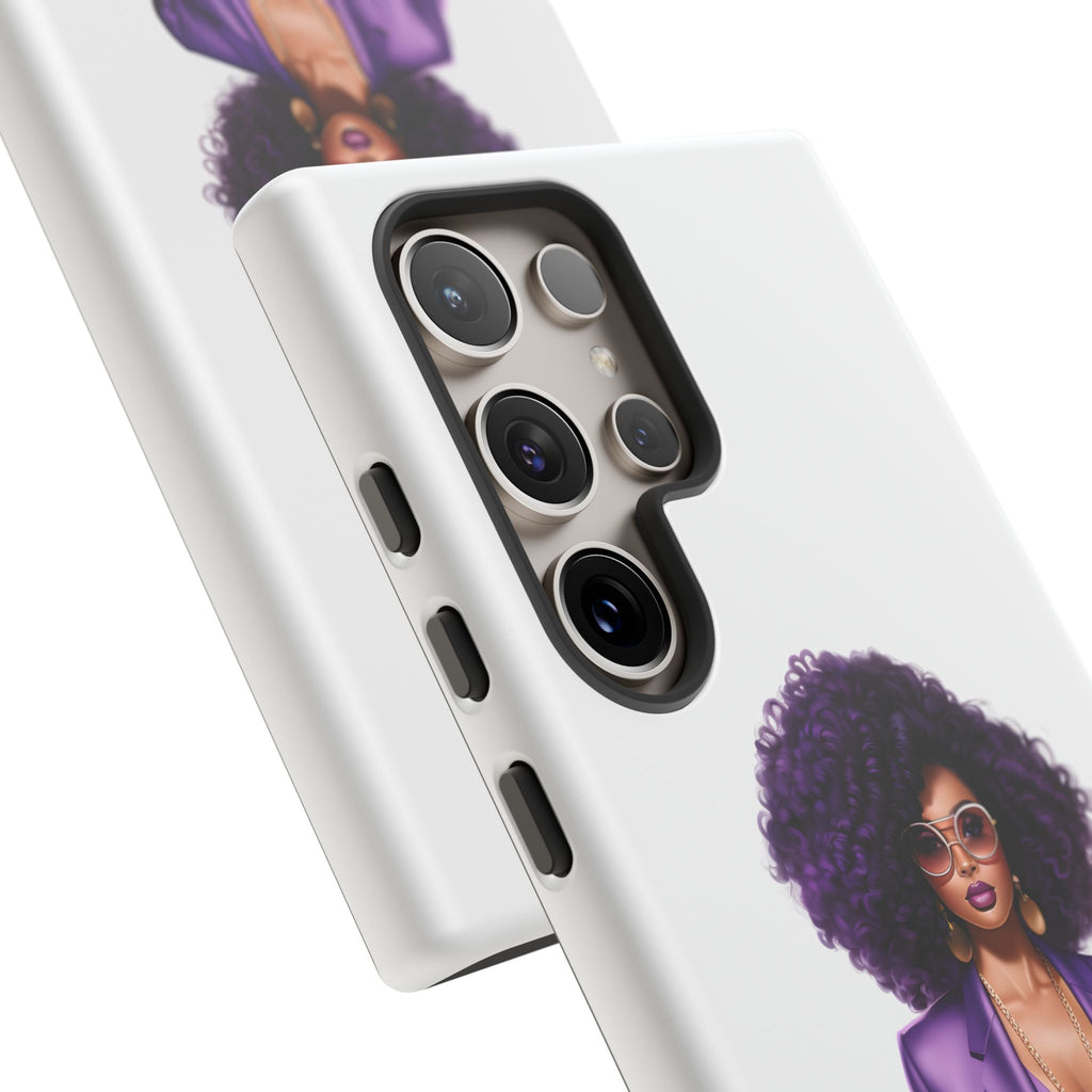 Purple Power Woman Phone Case — Afro Chic Businesswoman Protective Phone Cover