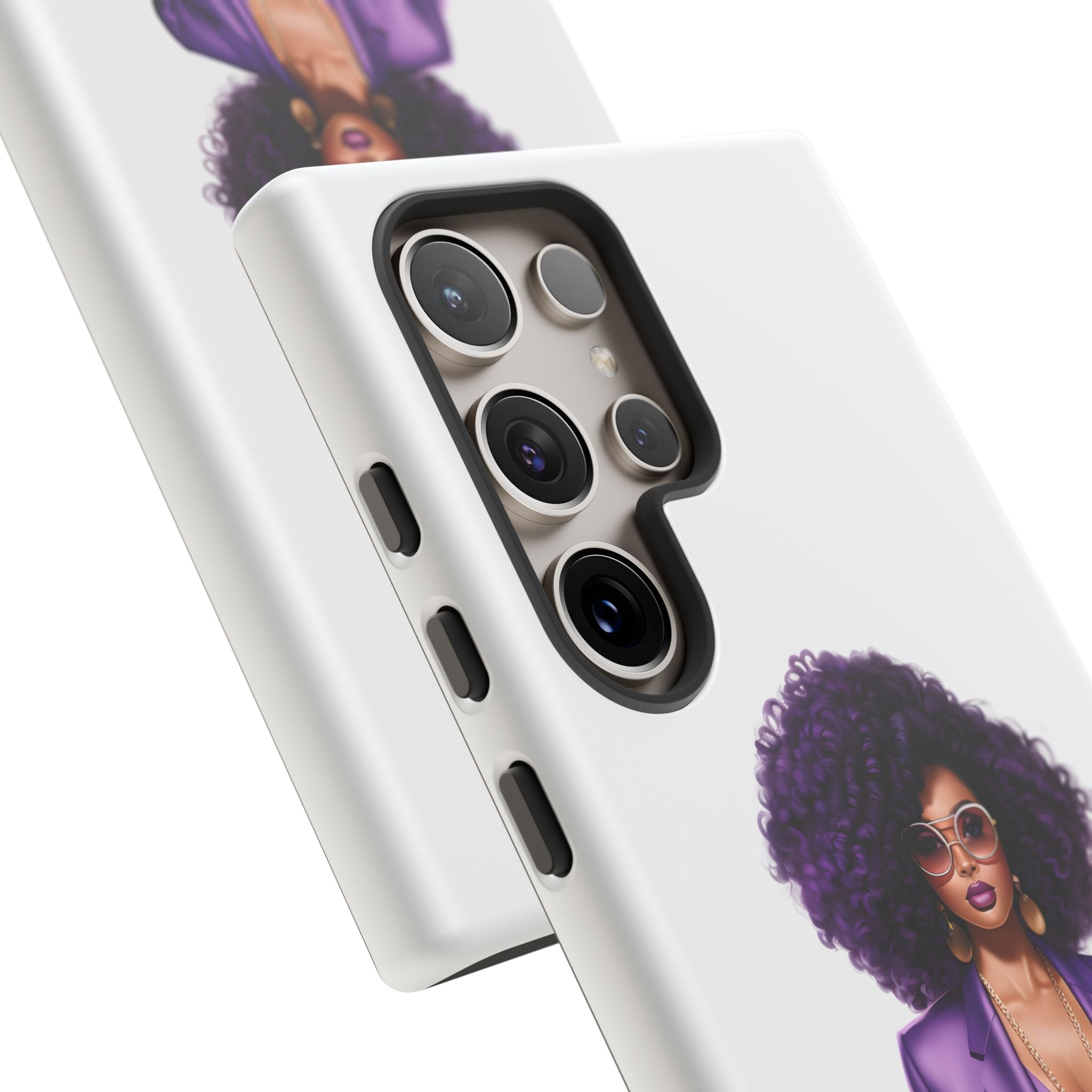 Purple Power Woman Phone Case — Afro Chic Businesswoman Protective Phone Cover