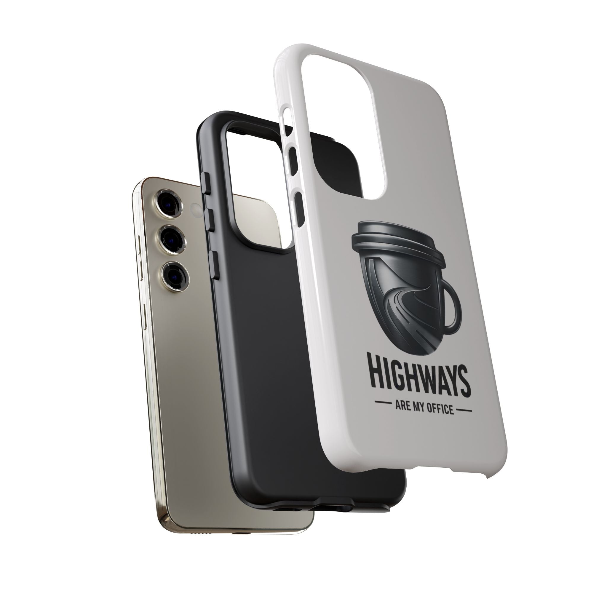 Hard Shell Phone Case — “Highways Are My Office” Travel Coffee Design