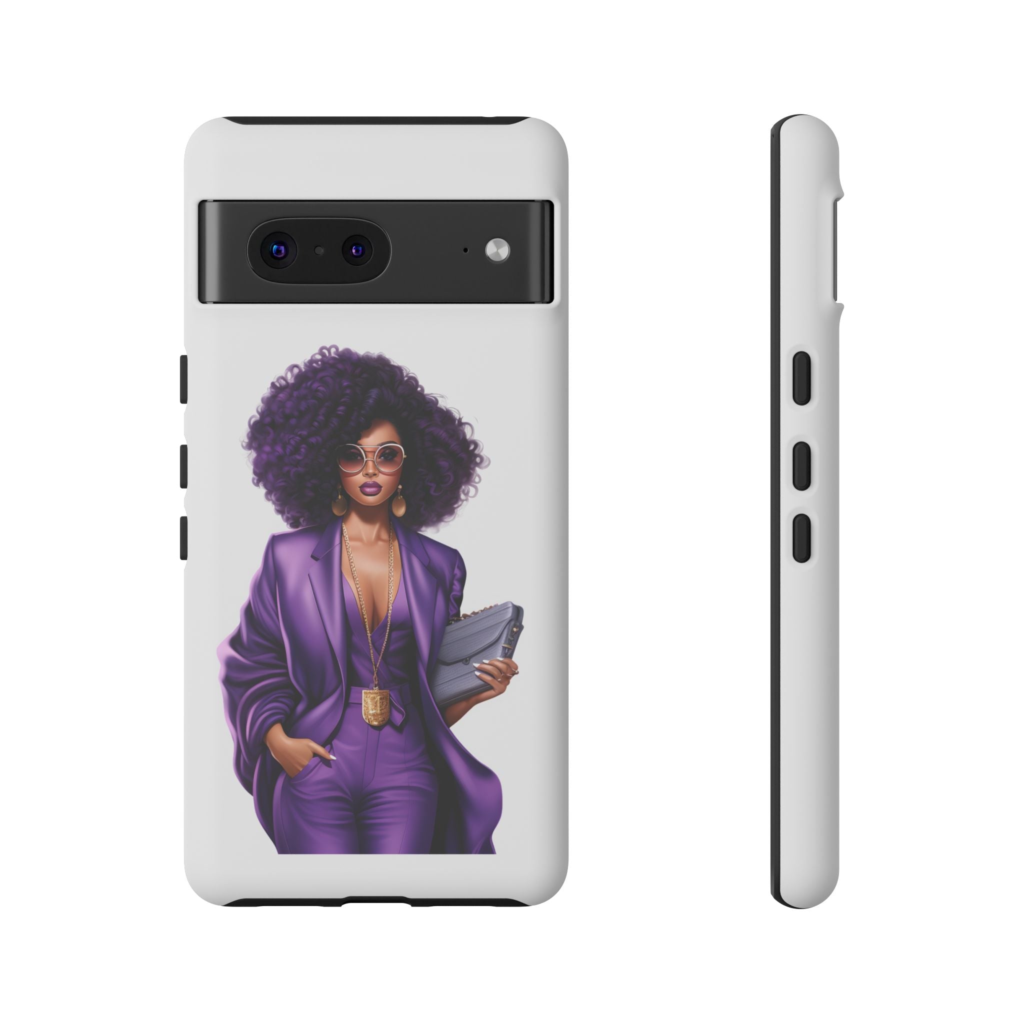 Purple Power Woman Phone Case — Afro Chic Businesswoman Protective Phone Cover
