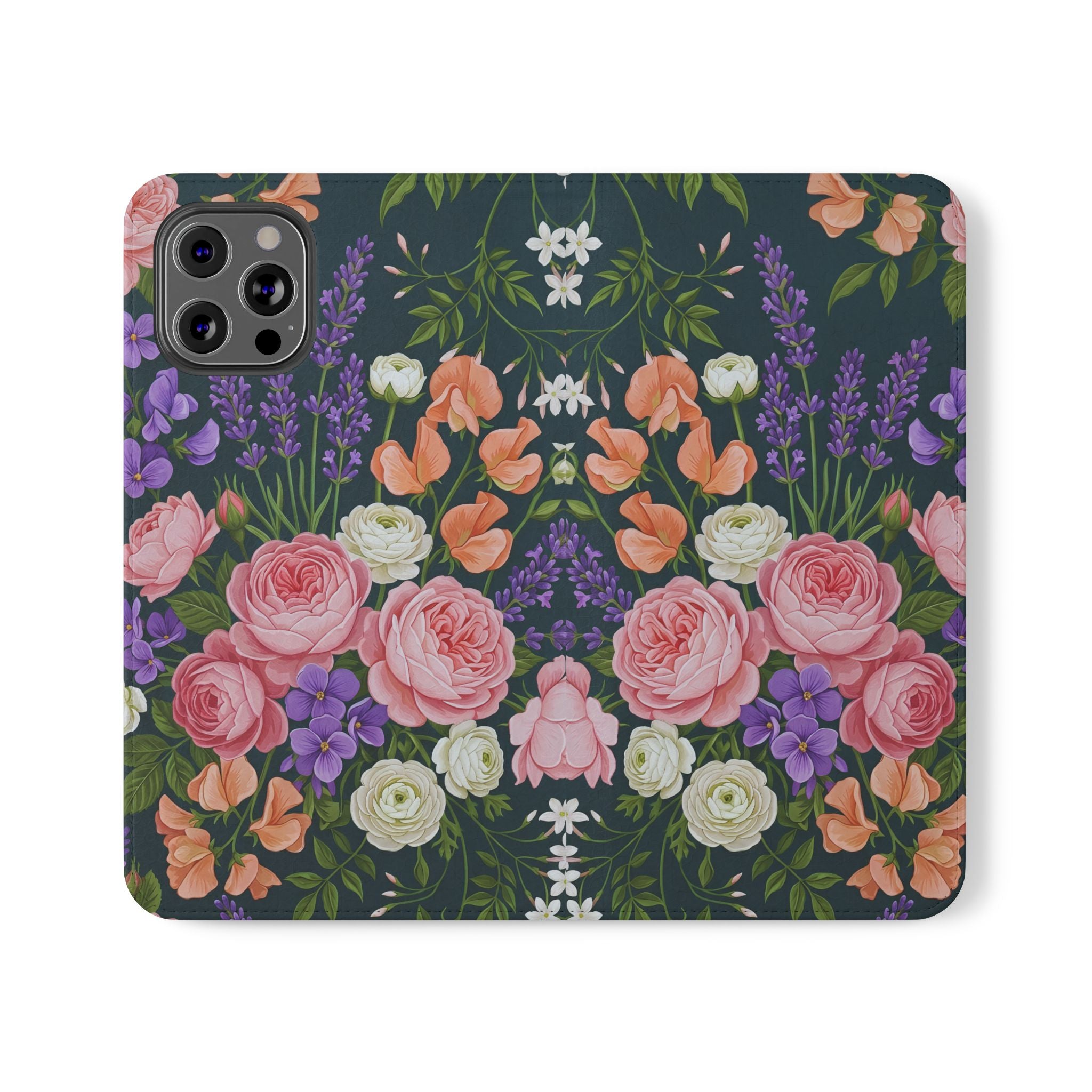 Floral Flip Phone Case -Wallet Cover with Card Slots