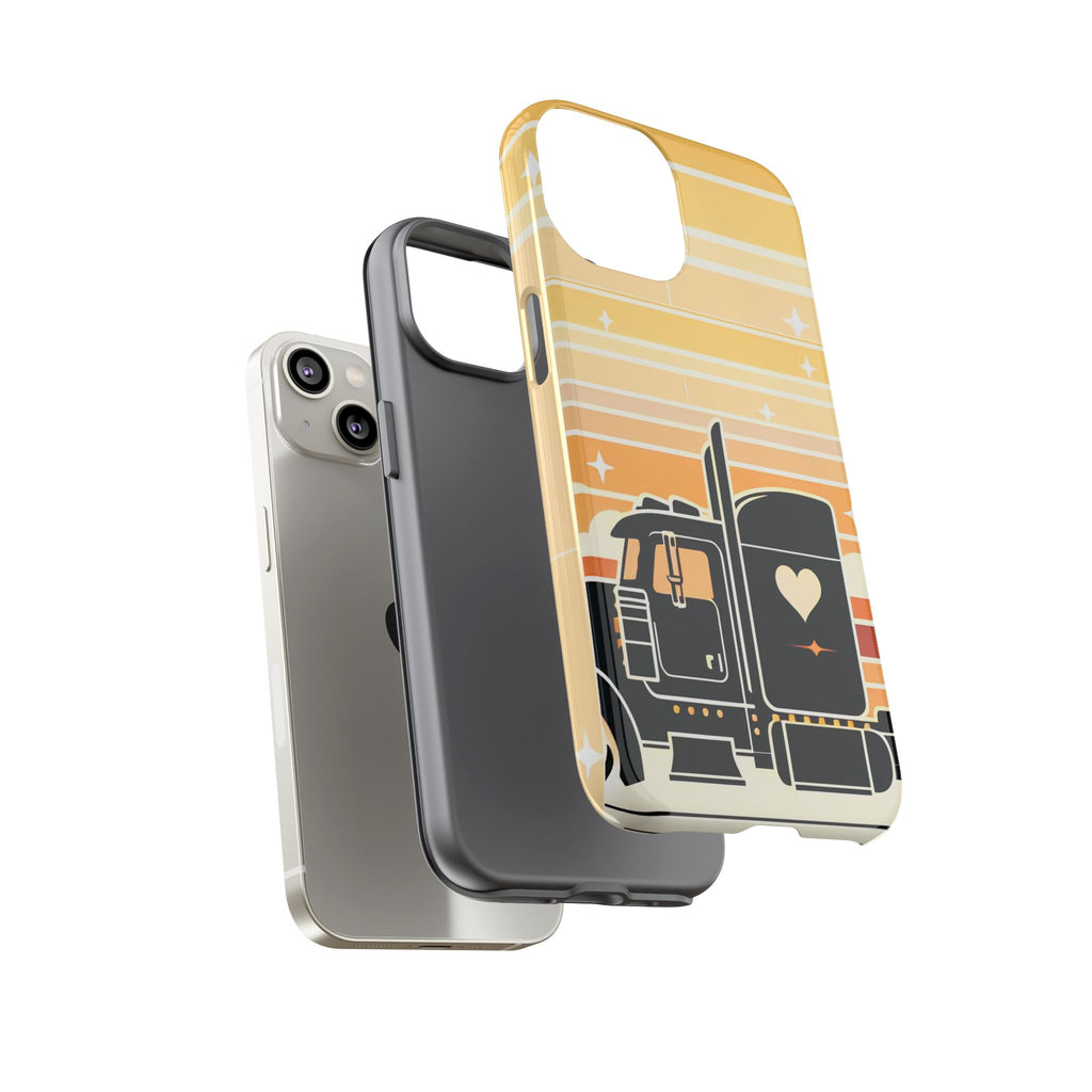 Trucker Heart Phone Case — Retro Semi Truck Protective Phone Cover