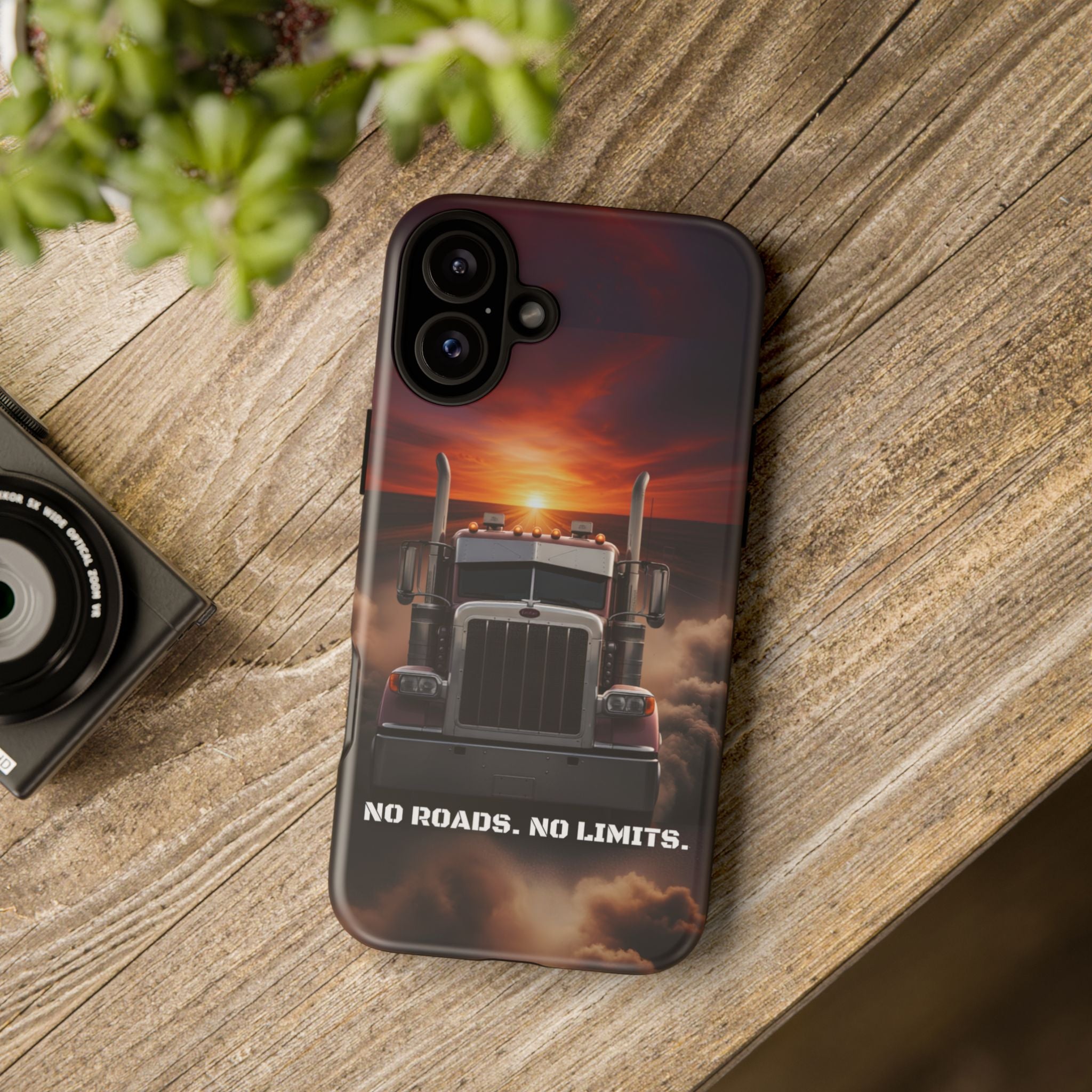 Truck Phone Case — "No Roads. No Limits." Sunset Semi Truck Protective Case