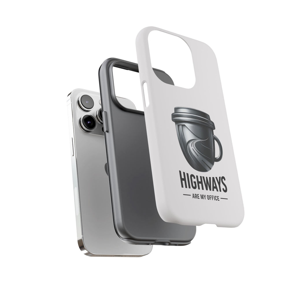 Hard Shell Phone Case — “Highways Are My Office” Travel Coffee Design