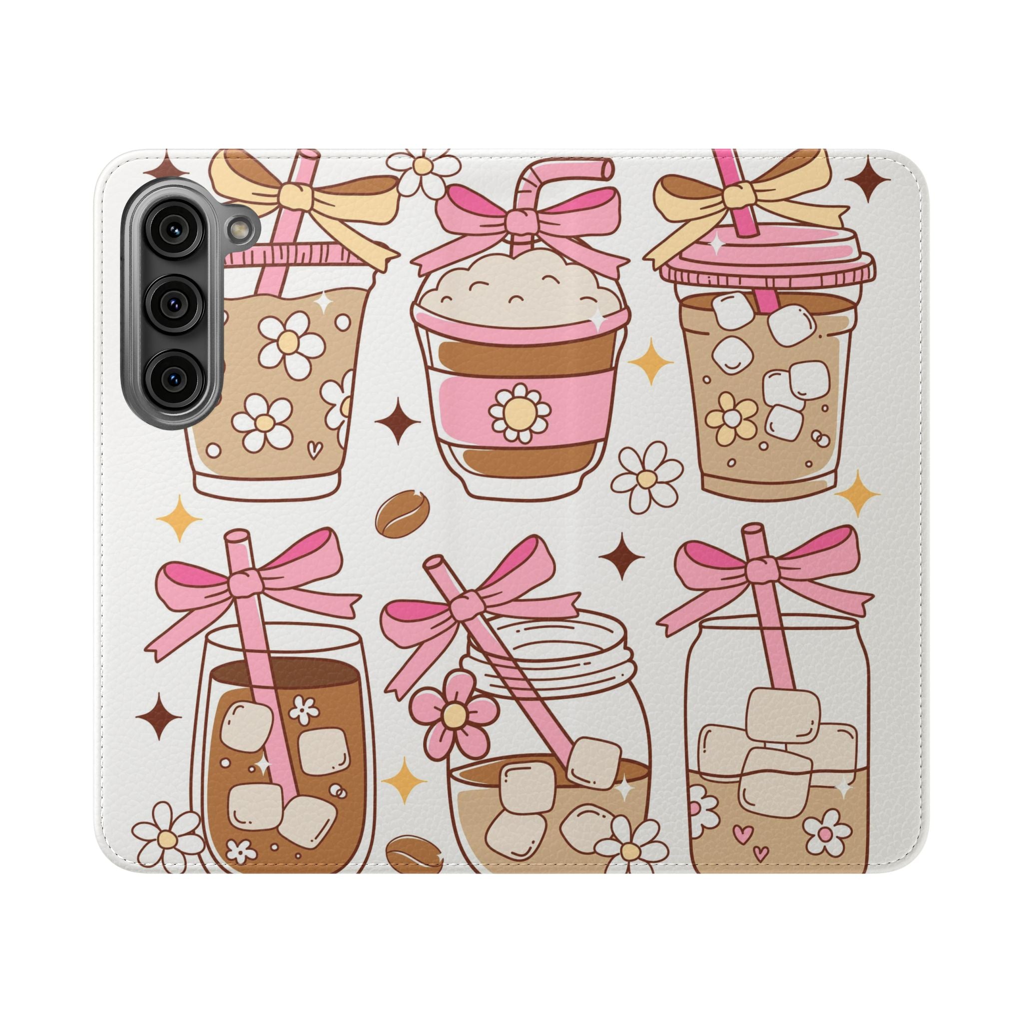 Cute Coffee & Latte Flip Phone Case – Cozy Boba & Dessert Wallet Cover