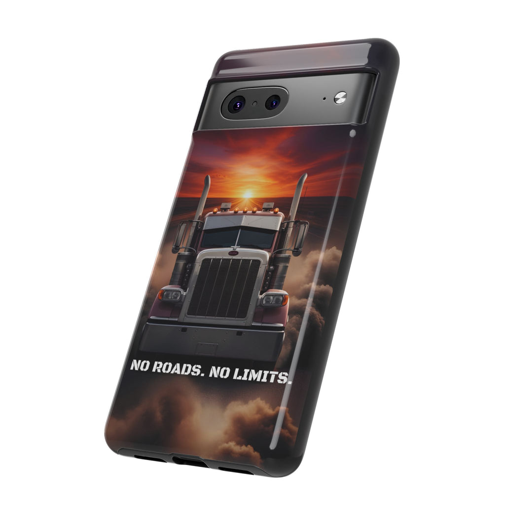Truck Phone Case — "No Roads. No Limits." Sunset Semi Truck Protective Case