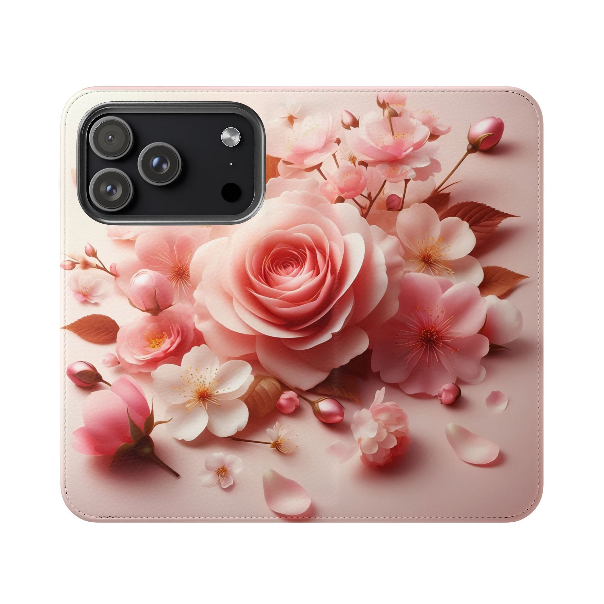 Floral Rose Flip Case — Pink Blossom Wallet Phone Cover