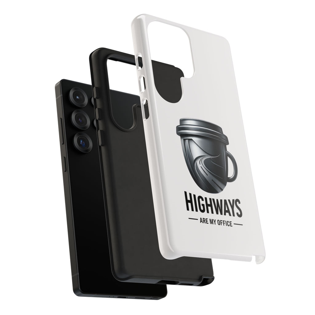 Hard Shell Phone Case — “Highways Are My Office” Travel Coffee Design