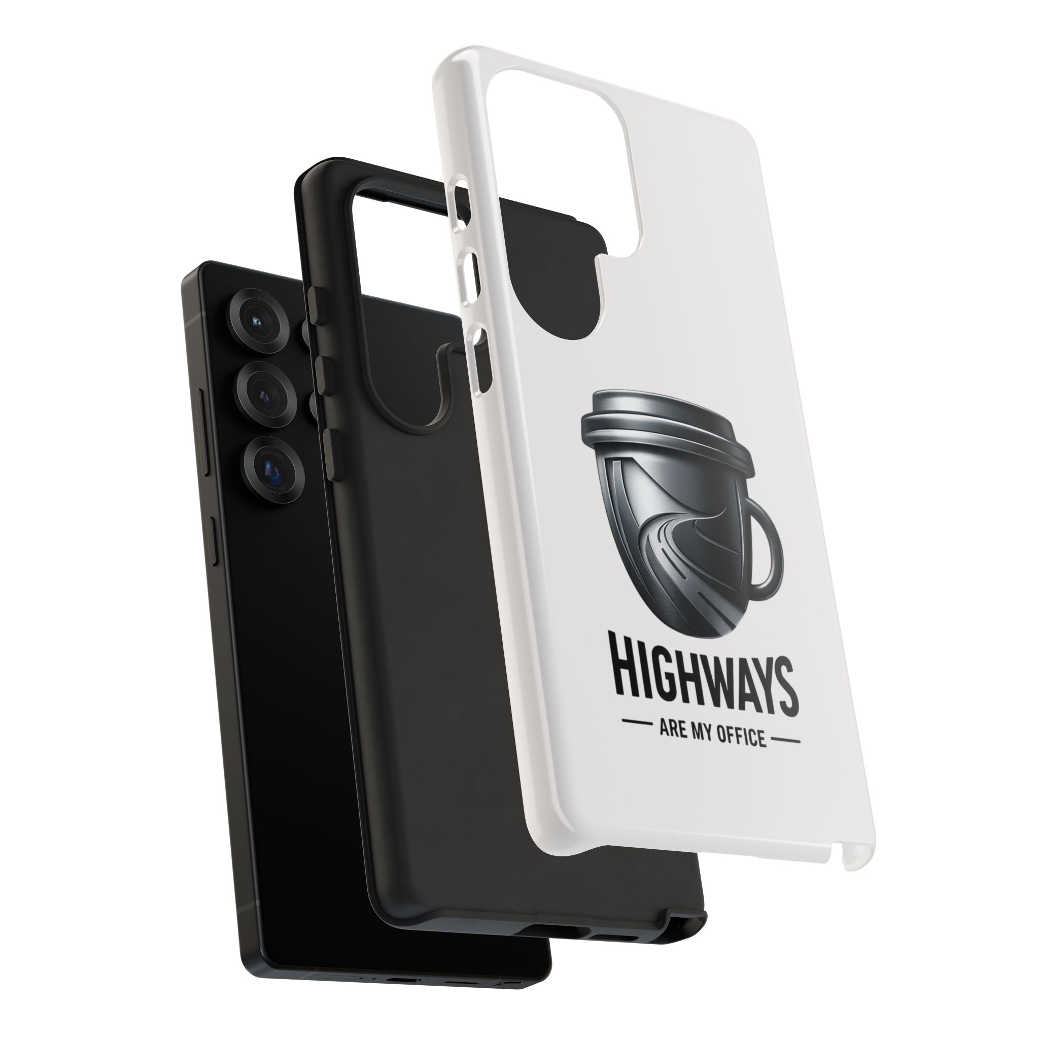 Hard Shell Phone Case — “Highways Are My Office” Travel Coffee Design