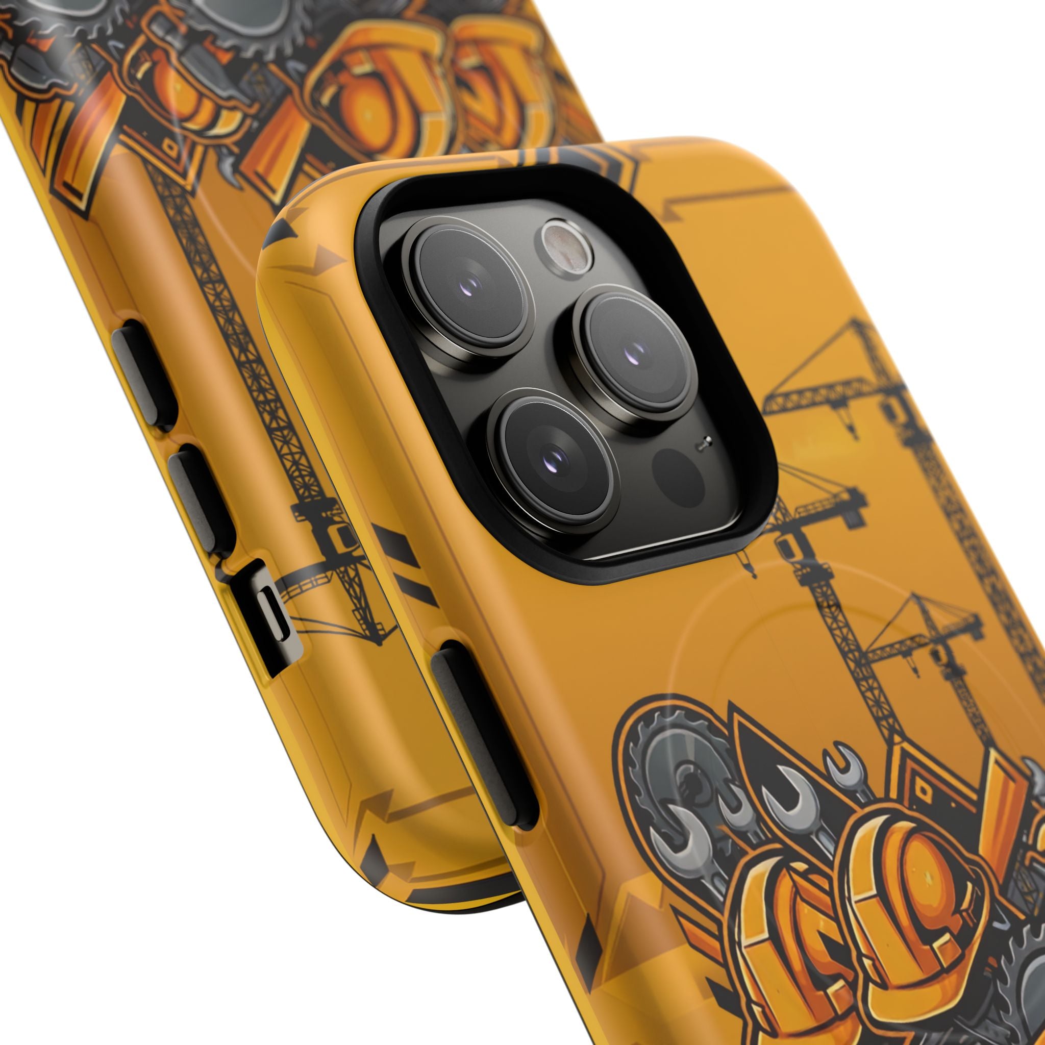 Construction Gear Tough Magnetic Phone Case — Worker Helmet & Tools Design