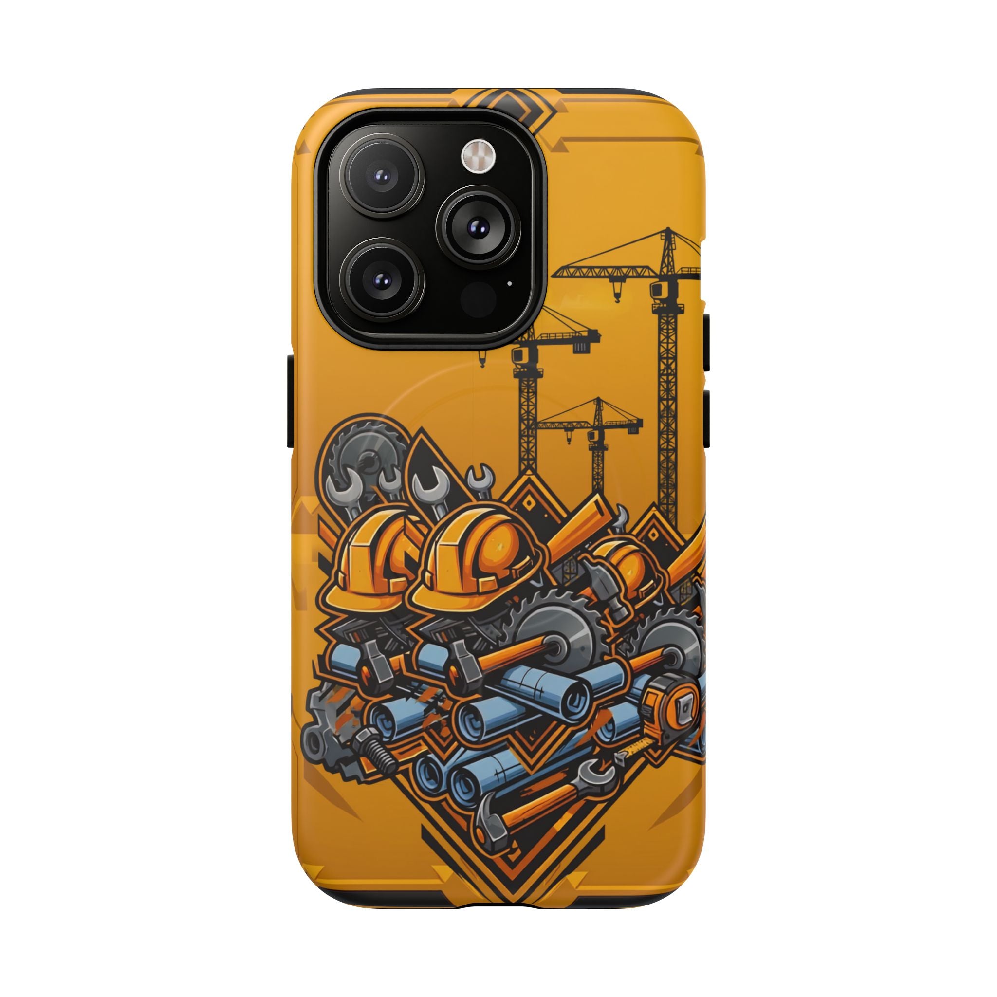 Construction Gear Tough Magnetic Phone Case — Worker Helmet & Tools Design