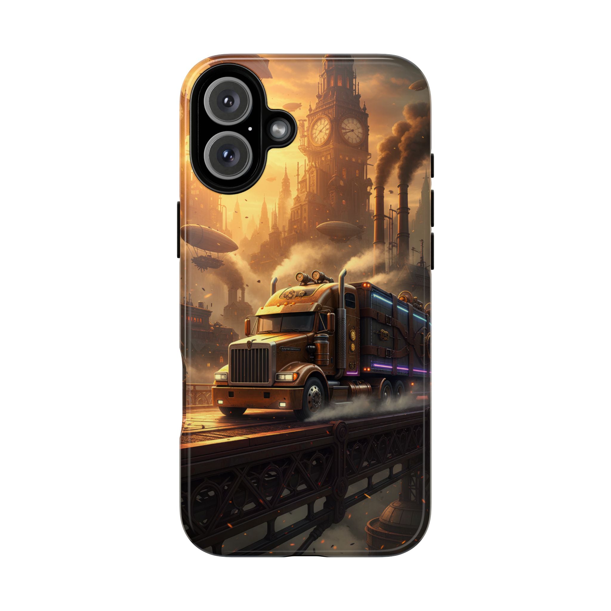 Steampunk Freightliner Phone Case — Rugged Trucking Cityscape iPhone Cover